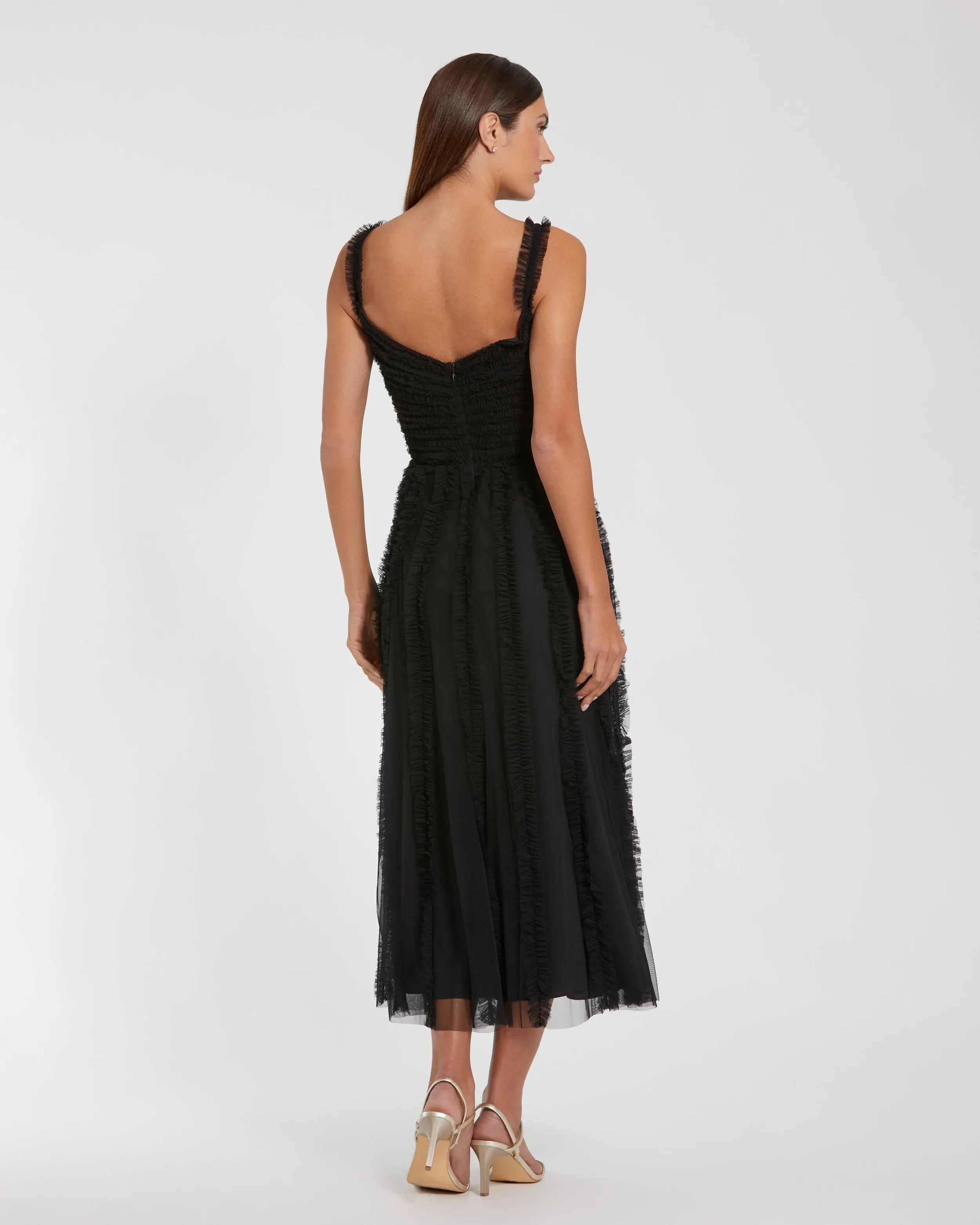 Black Sleeveless Ruffle Tiered Dress-Myartka