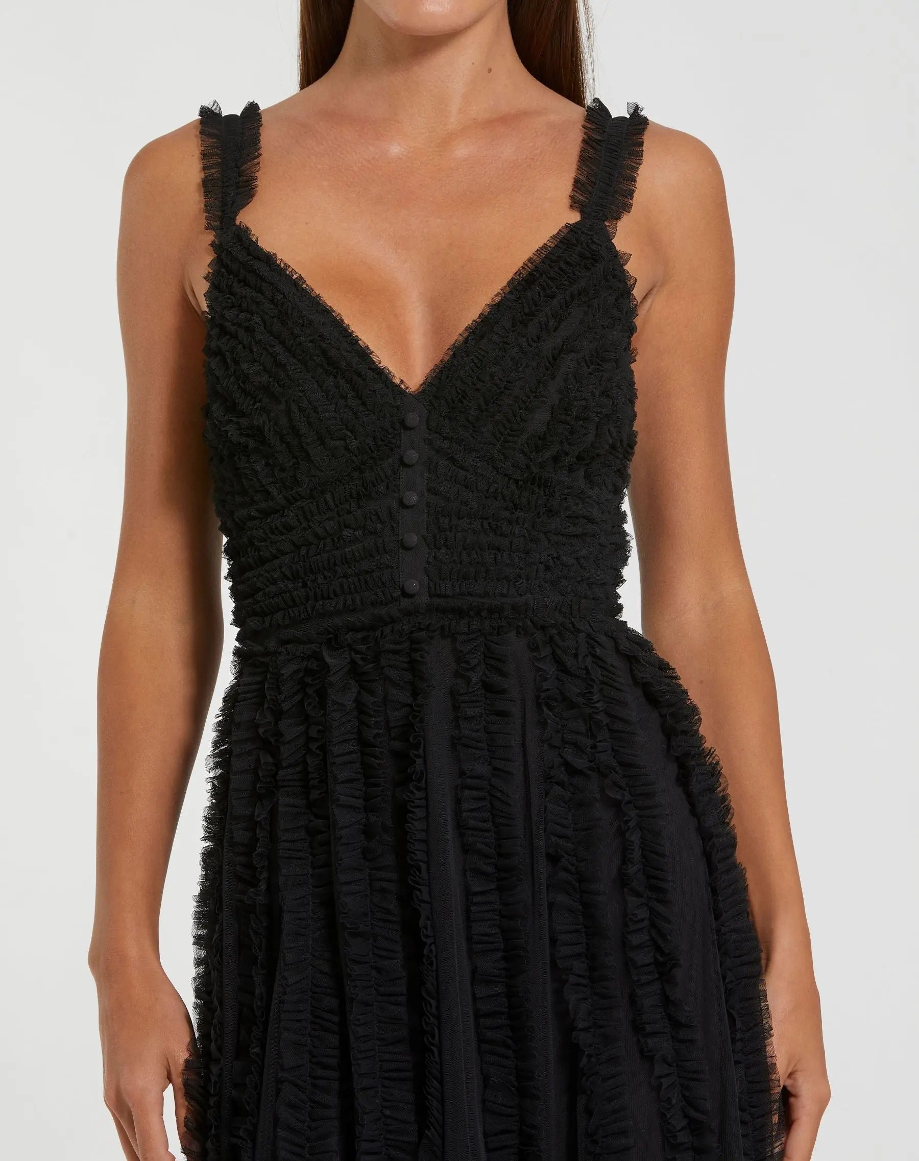 Black Sleeveless Ruffle Tiered Dress-Myartka