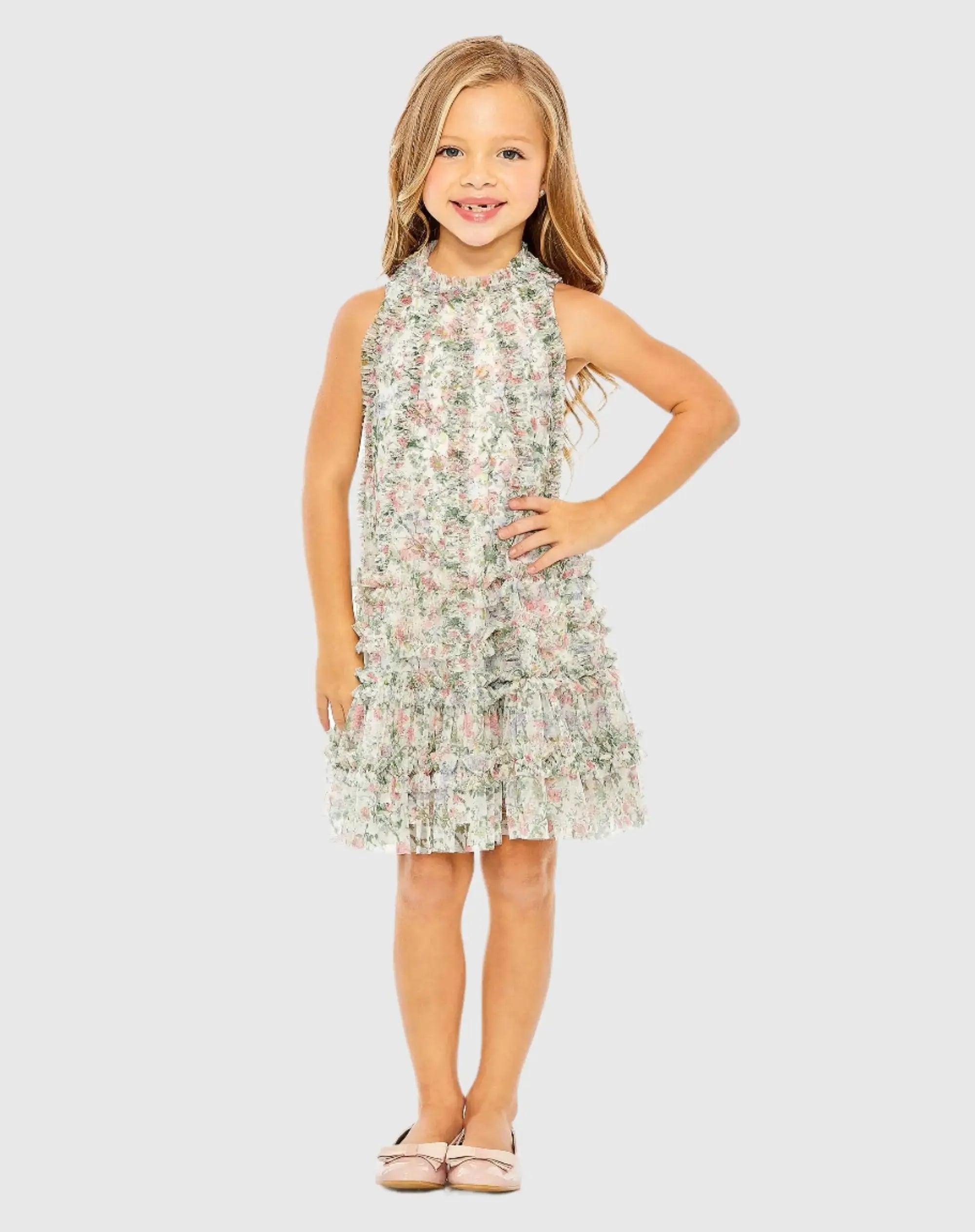 Girls Floral Printed Ruffle Mini Dress-Myartka