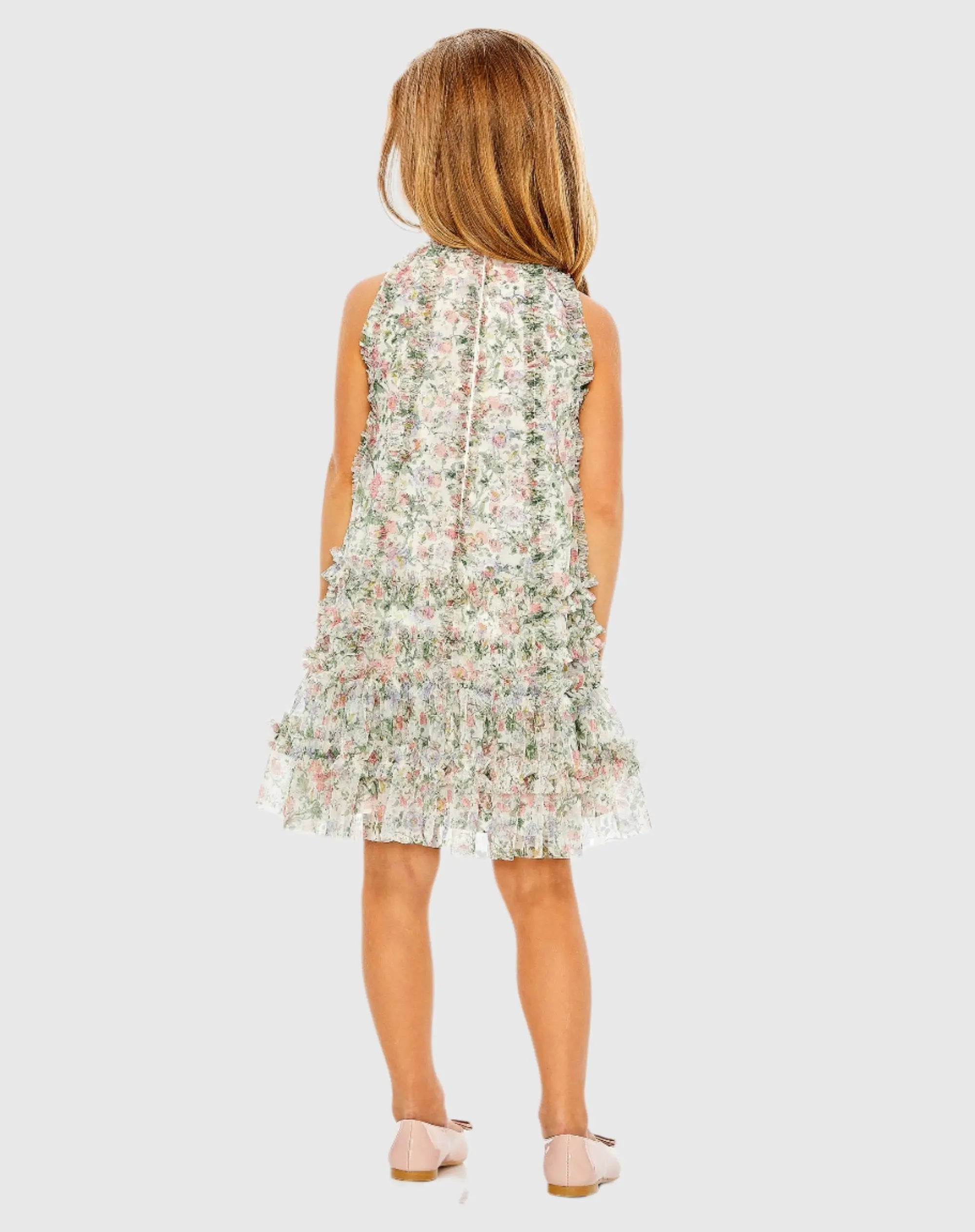 Girls Multicolor Floral Printed Ruffle Mini Dress-Myartka