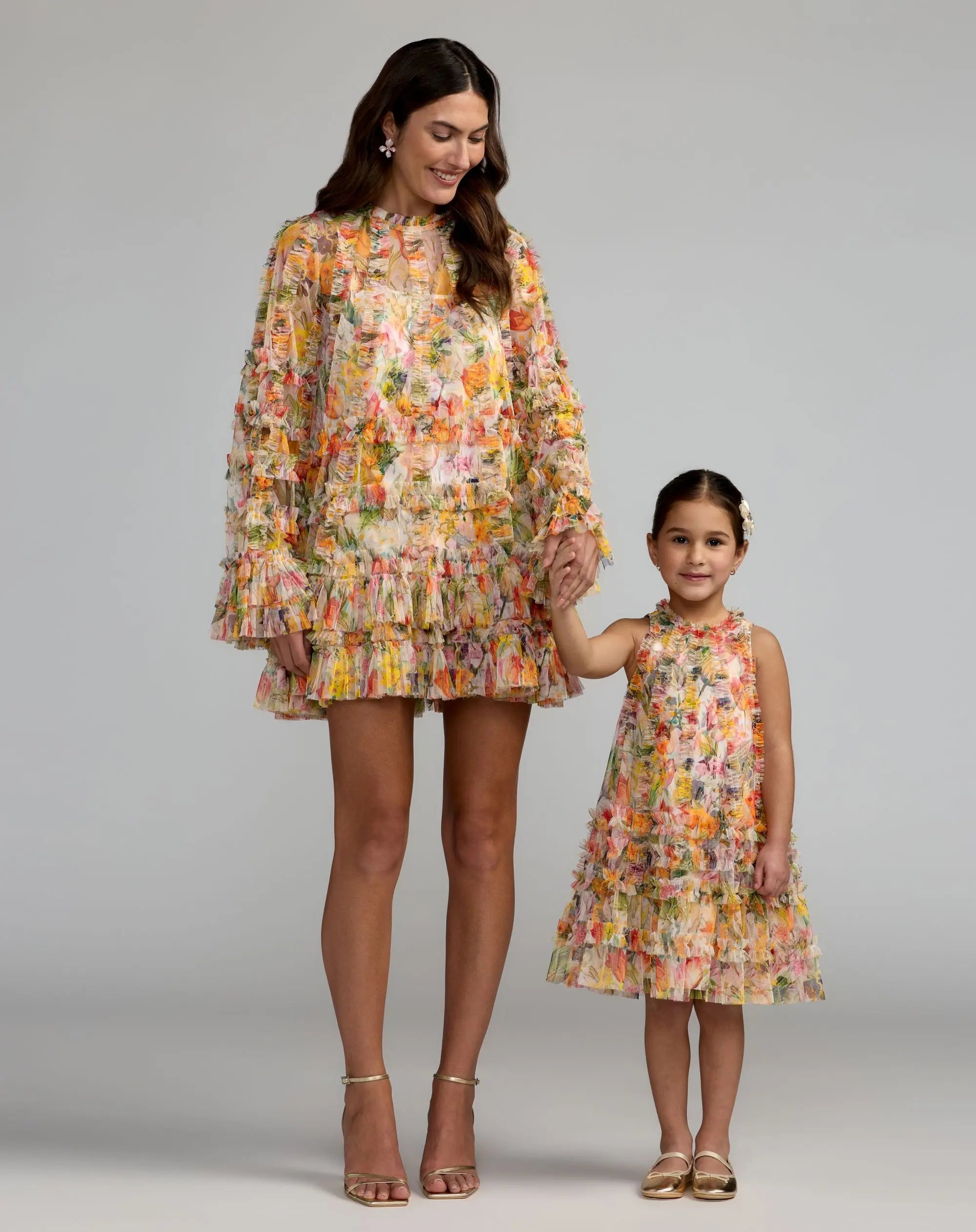 Girls Yellow Floral Printed Ruffle Mini Dress-Myartka