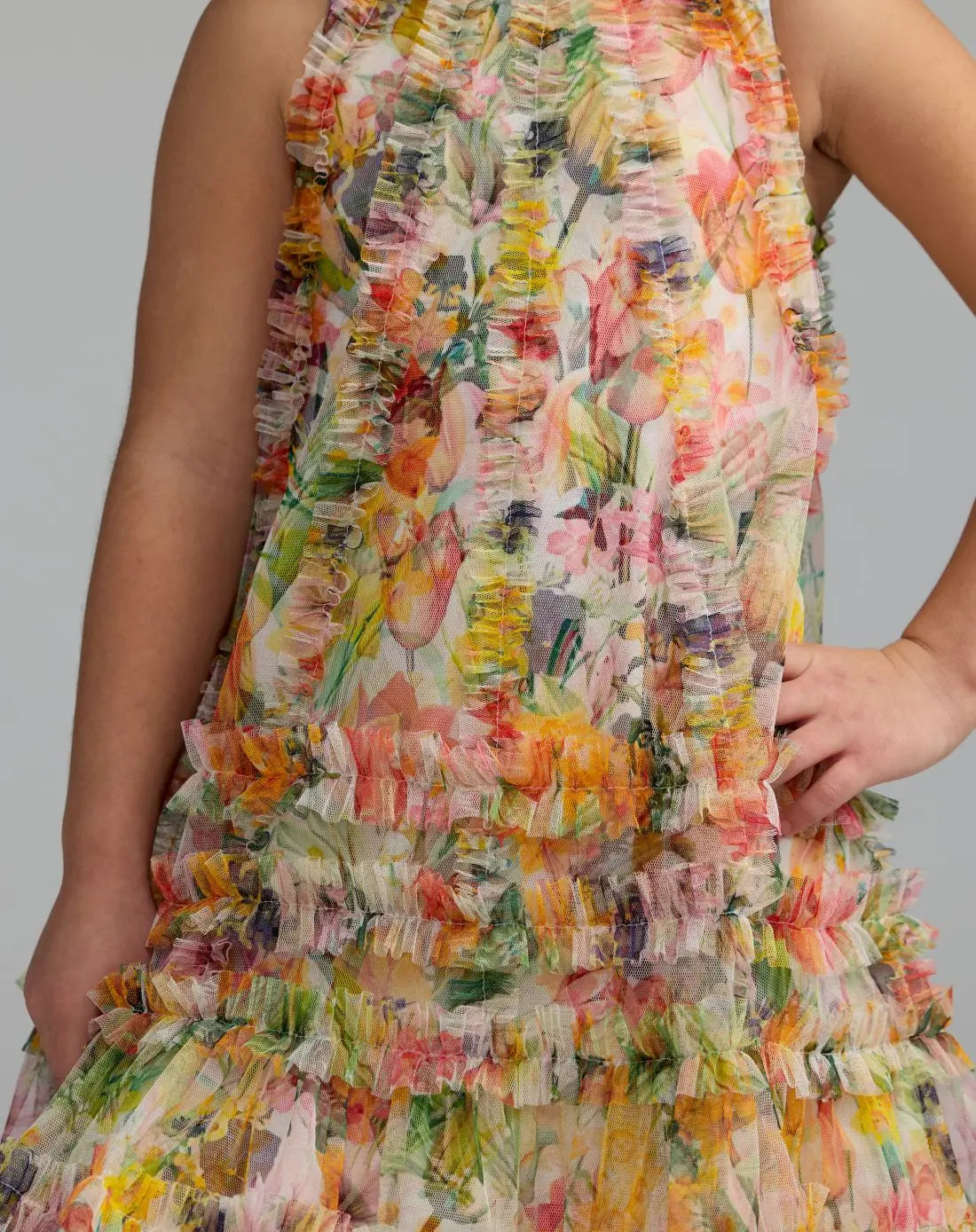 Girls Yellow Floral Printed Ruffle Mini Dress-Myartka