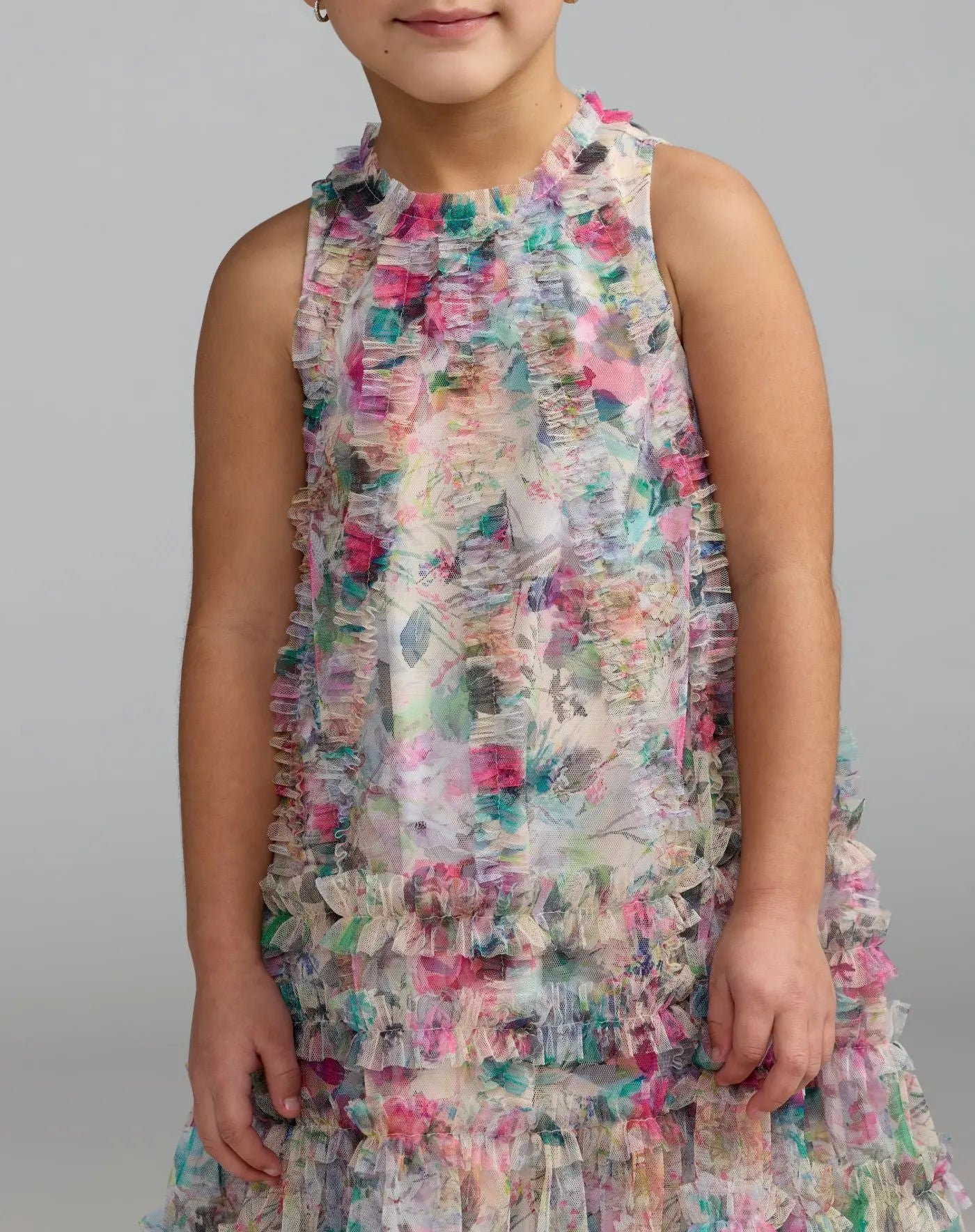 Girls Multicolor Floral Printed Ruffle Mini Dress-Myartka