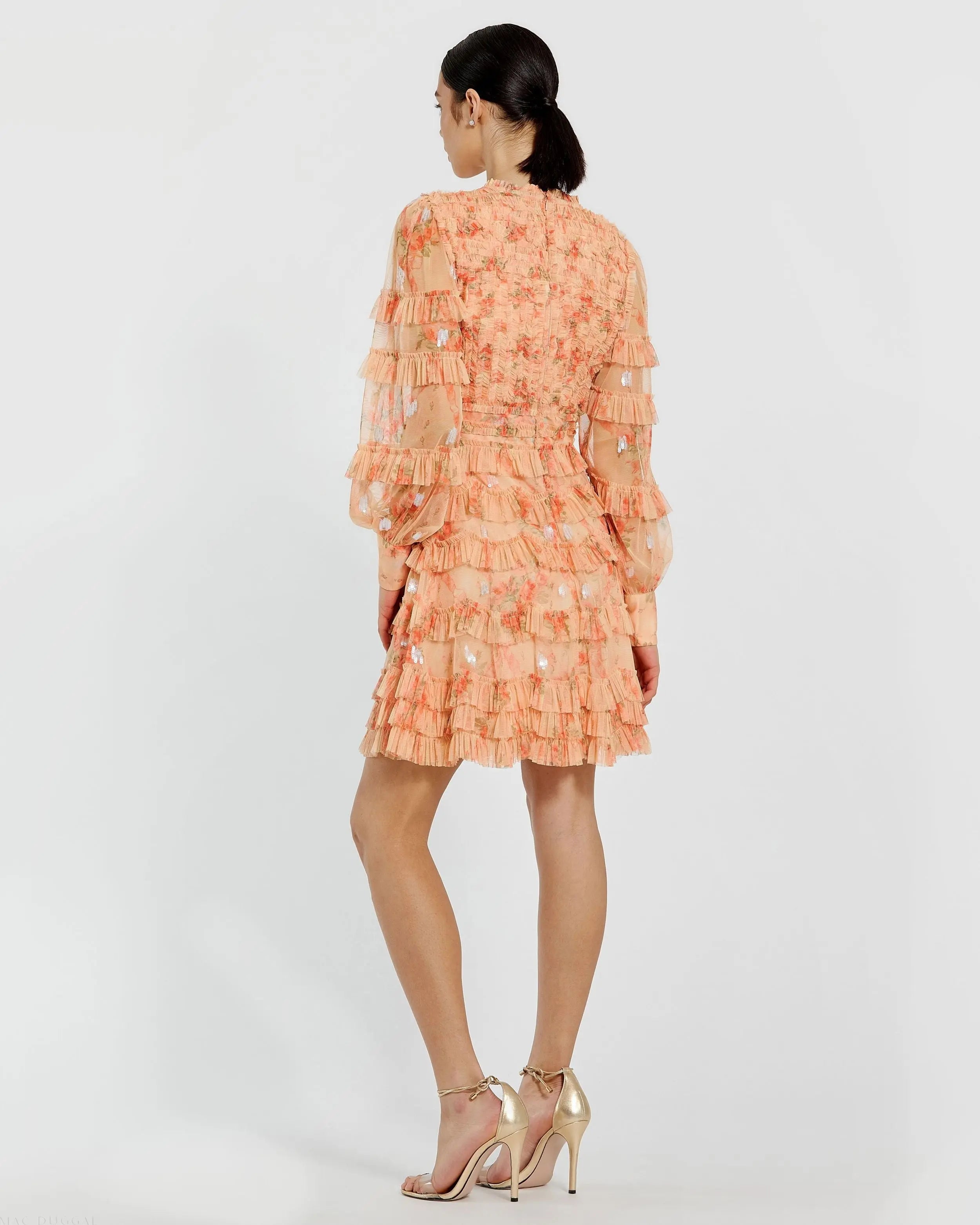 Orange Key Hole Detail Long Sleeve Dress-Myartka