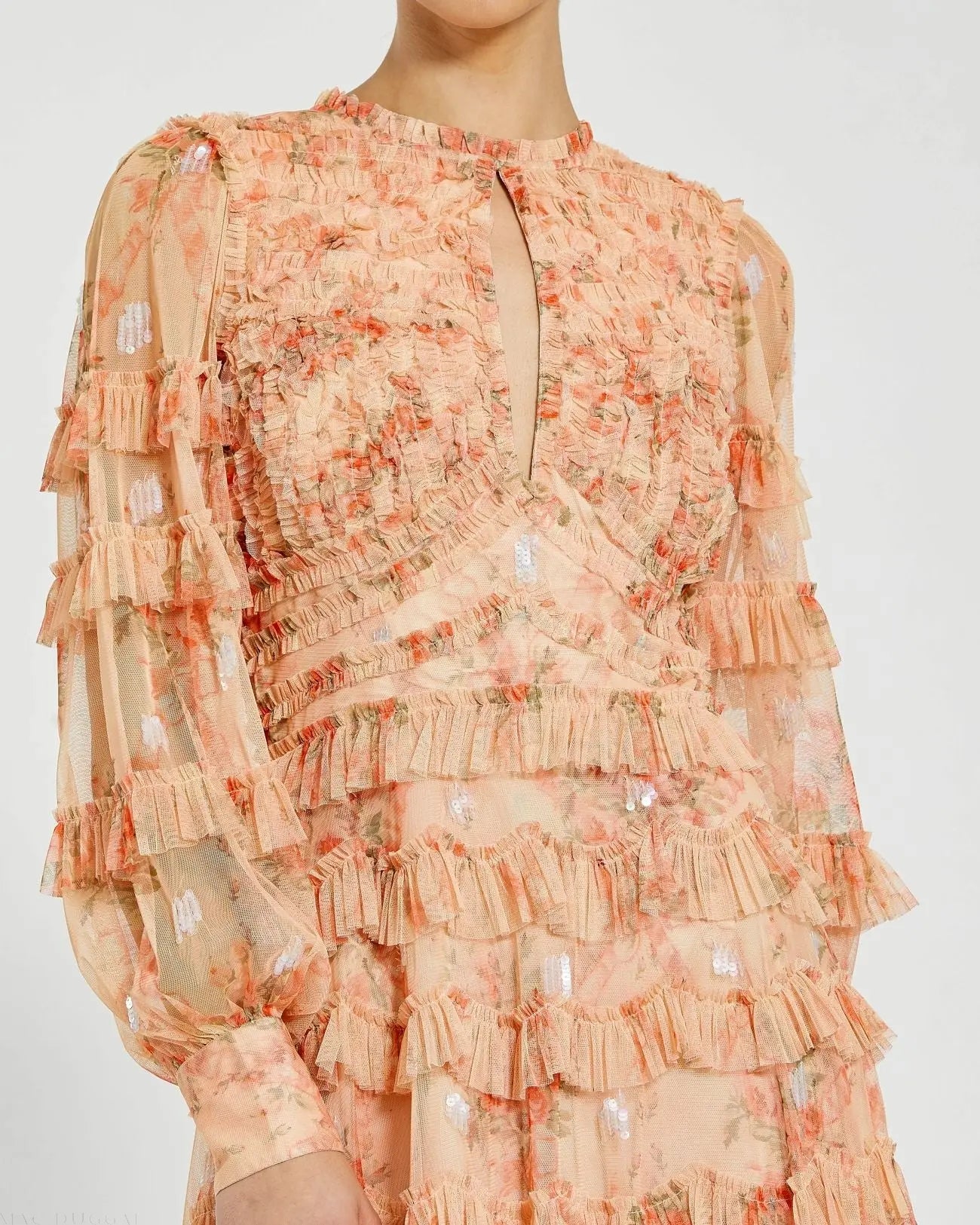 Orange Key Hole Detail Long Sleeve Dress-Myartka