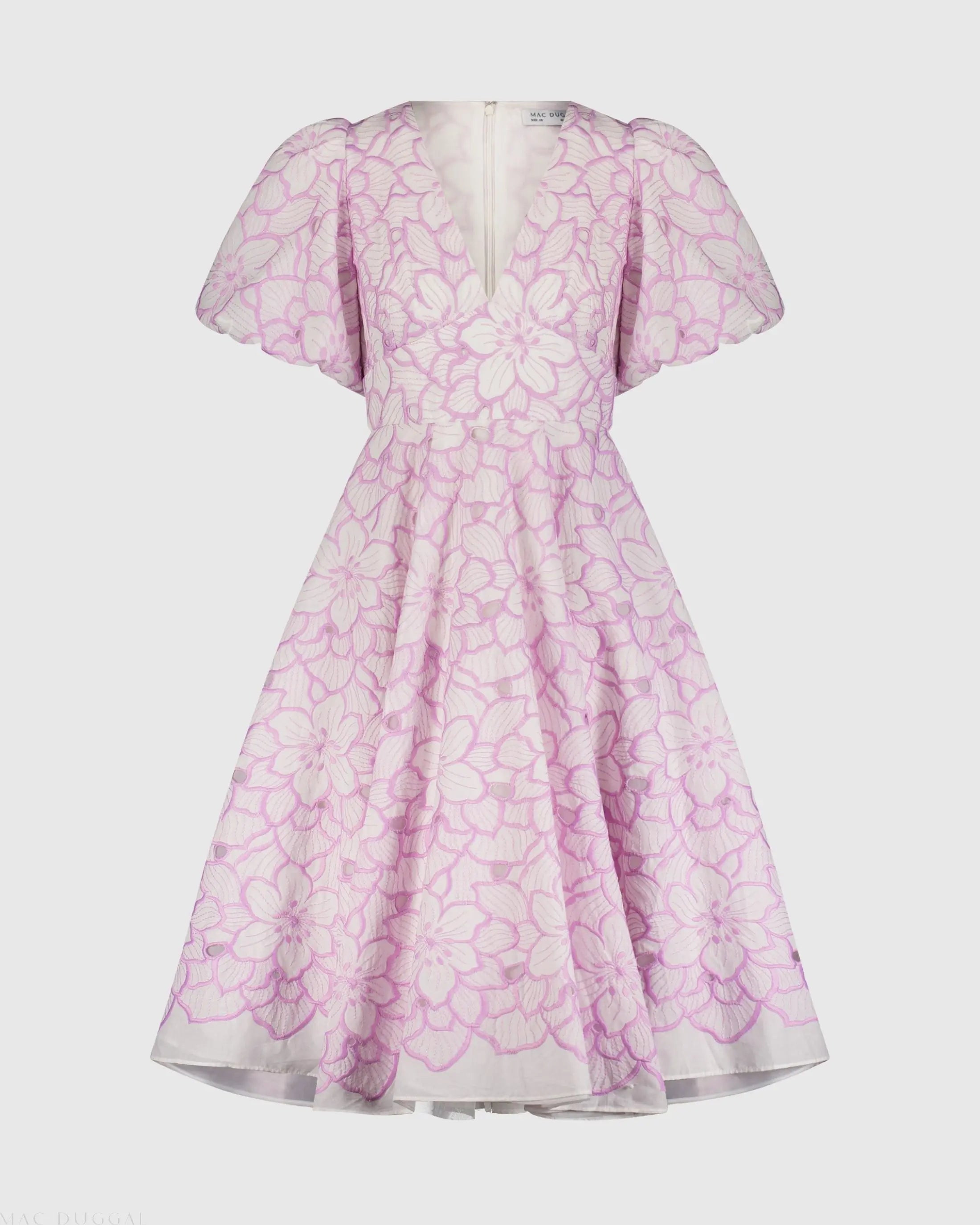 Multicolor Embroidered Floral Puff Sleeve Midi Dress - FINAL SALE-Myartka