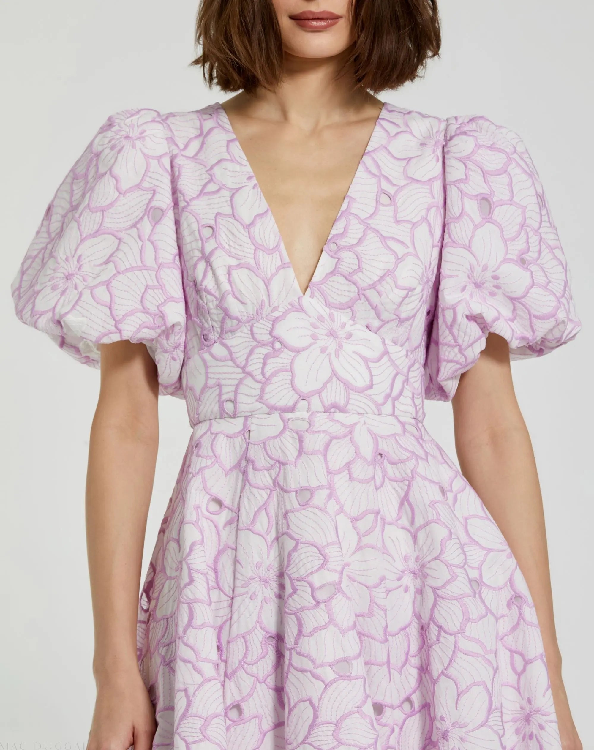 Multicolor Embroidered Floral Puff Sleeve Midi Dress - FINAL SALE-Myartka