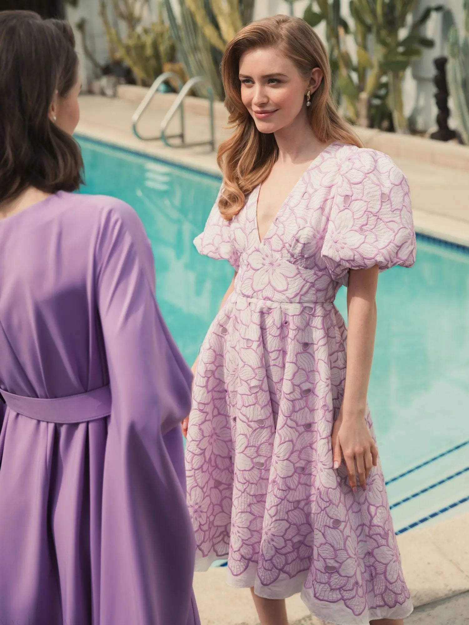 Multicolor Embroidered Floral Puff Sleeve Midi Dress - FINAL SALE-Myartka