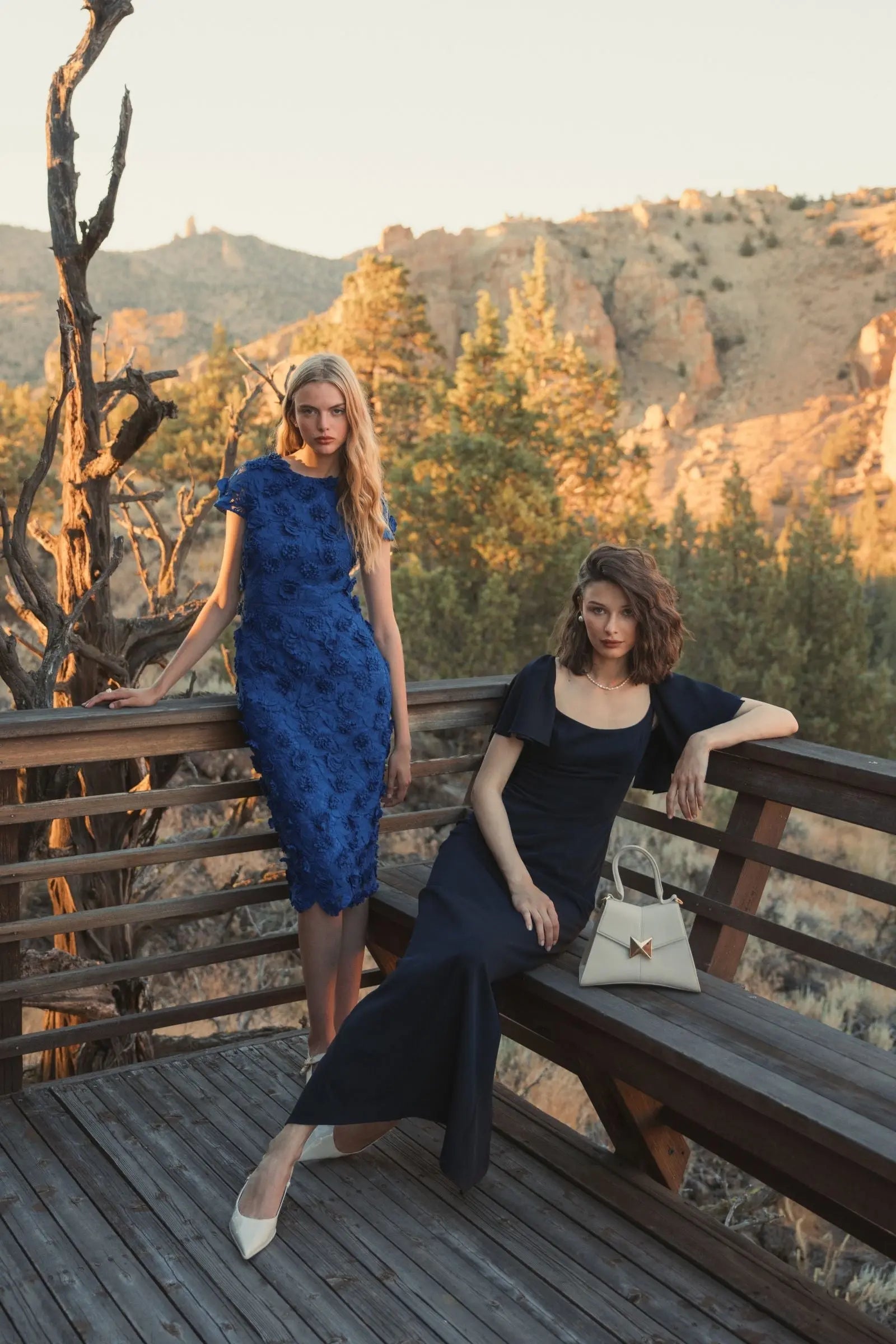 Navy Crepe Fitted Column Dress With Short Ruffle Sleeves - FINAL SALE-Myartka