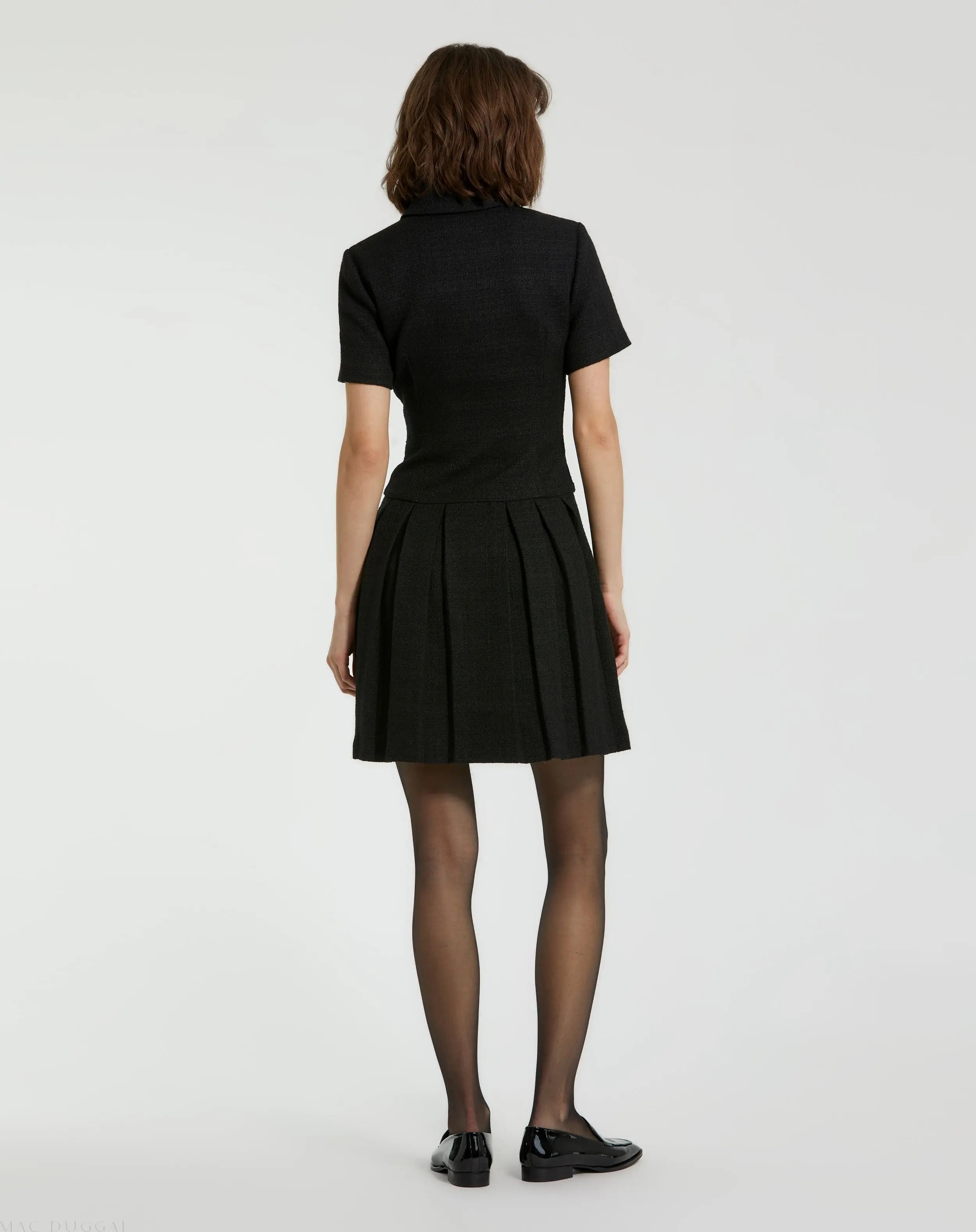 Black Tweed Short Sleeve Blazer Mini Dress-Myartka