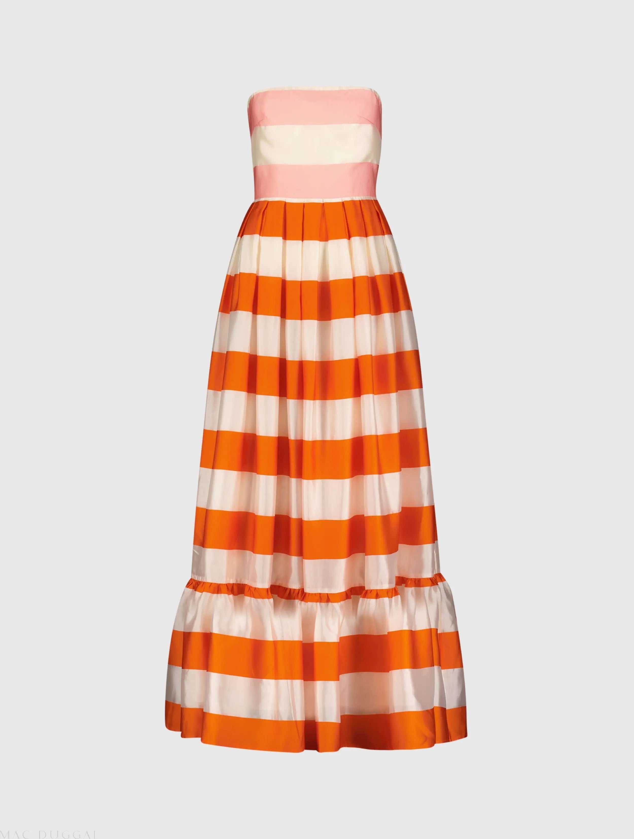 Multicolor Striped Organza Strapless Ruffle Maxi Dress-Myartka