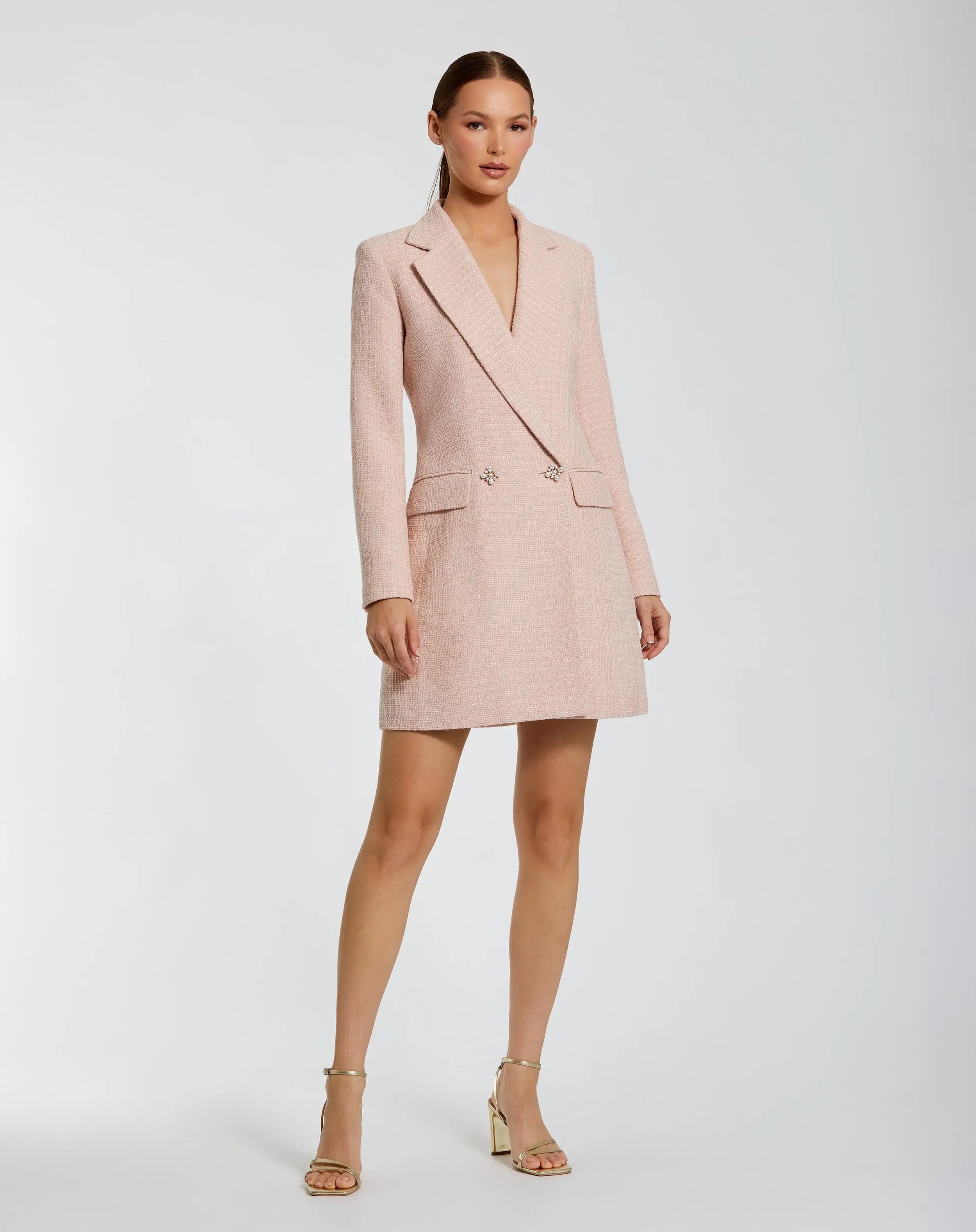 Pink Boucle Long Sleeve Blazer Mini Dress-Myartka
