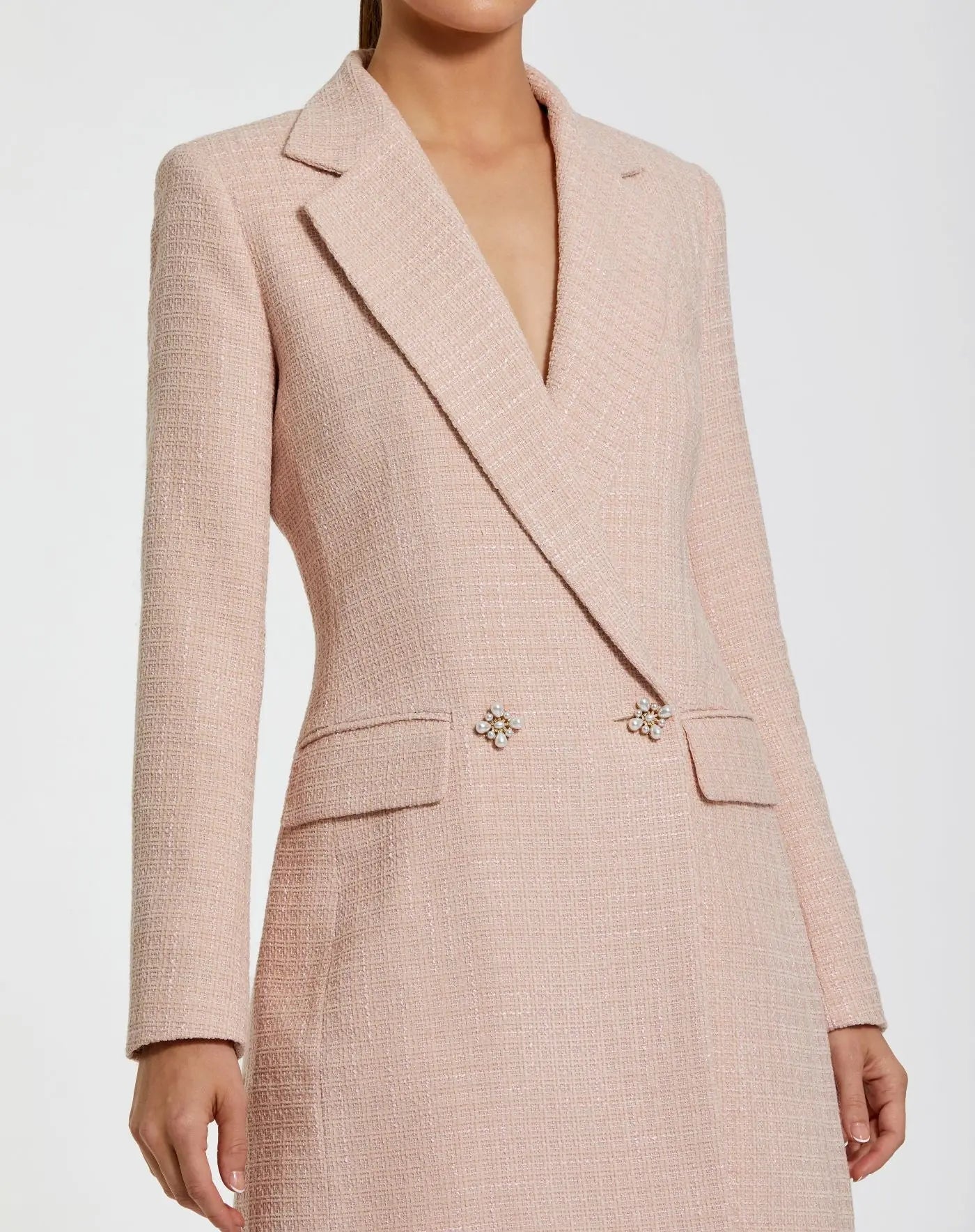Pink Boucle Long Sleeve Blazer Mini Dress-Myartka
