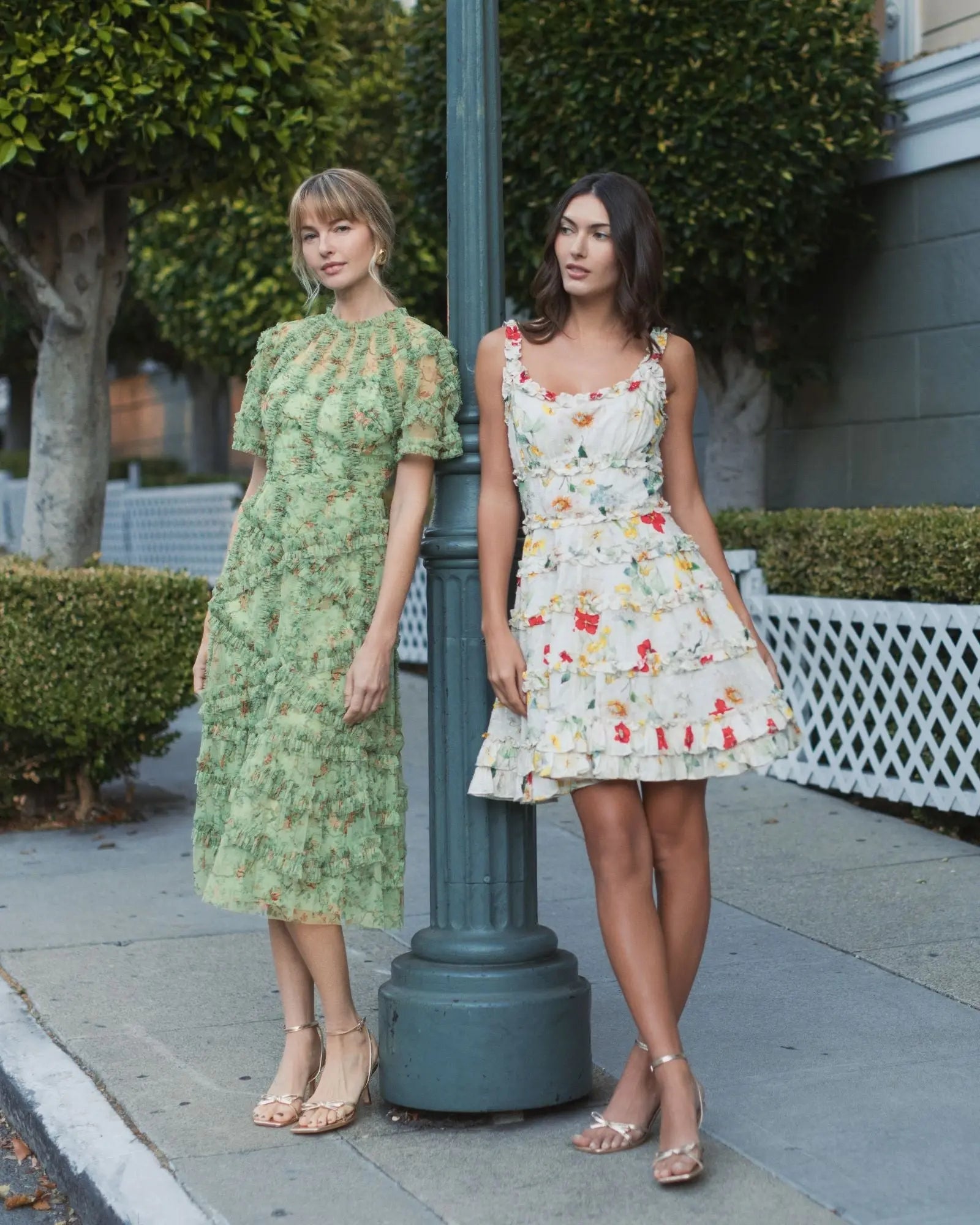 Ivory Floral Square Neck Ruffle Mini Dress-Myartka