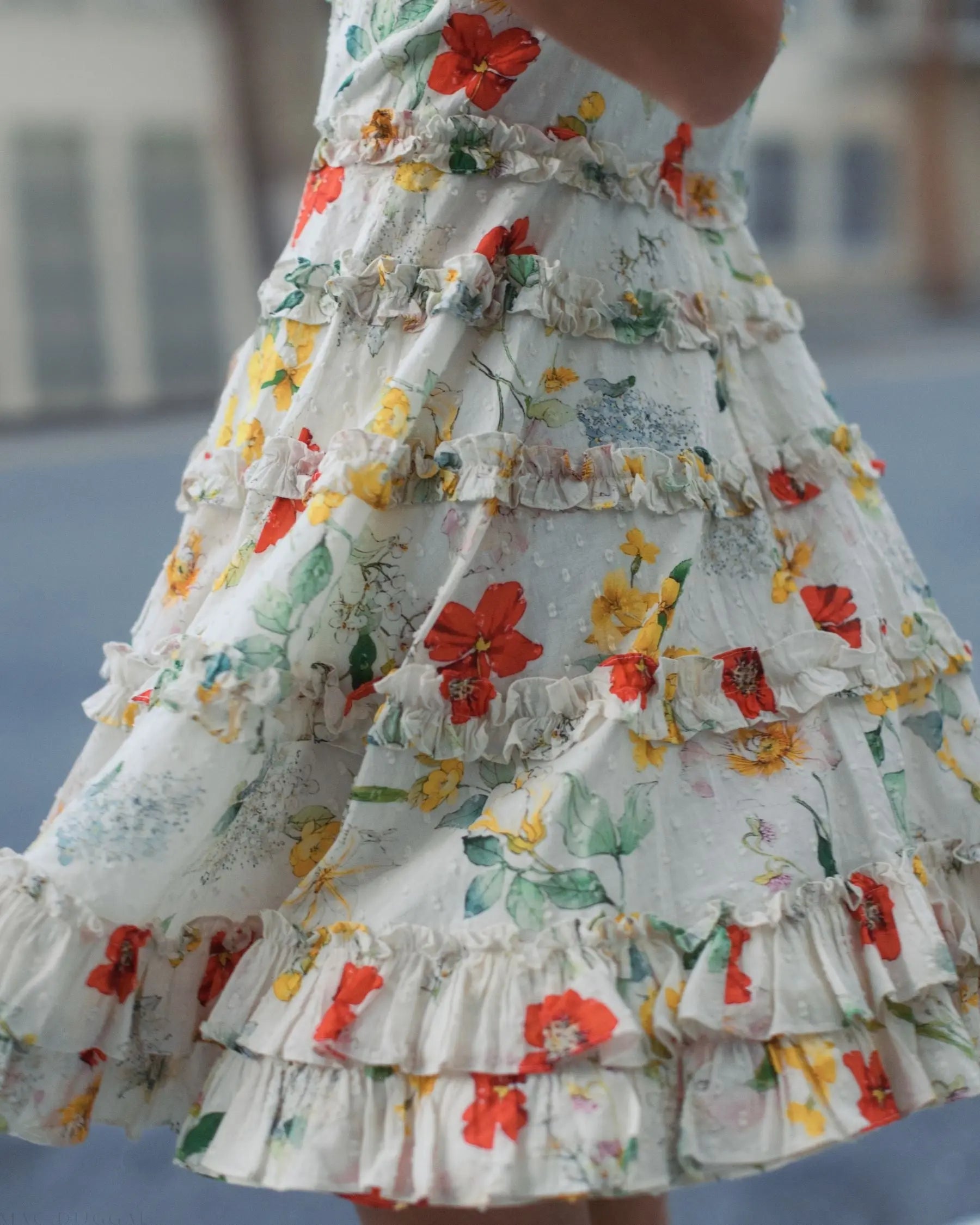 Ivory Floral Square Neck Ruffle Mini Dress-Myartka