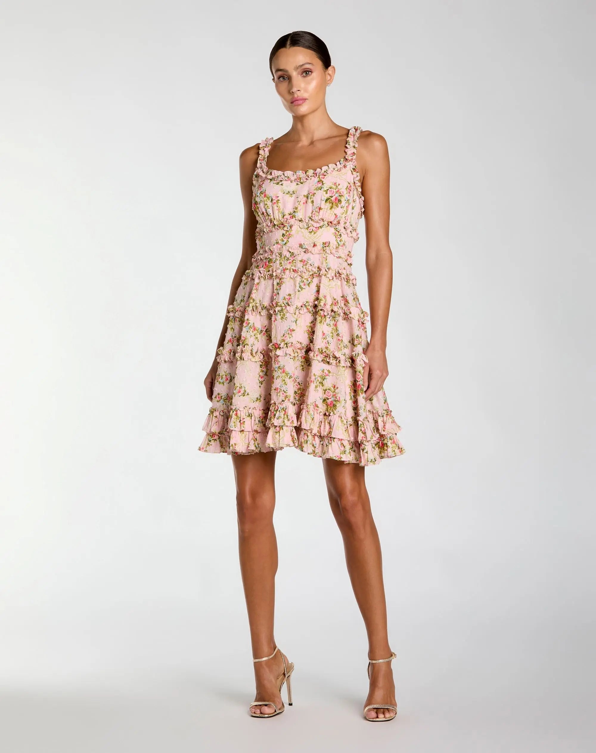 Floral Square Neck Ruffle Mini Dress-Myartka