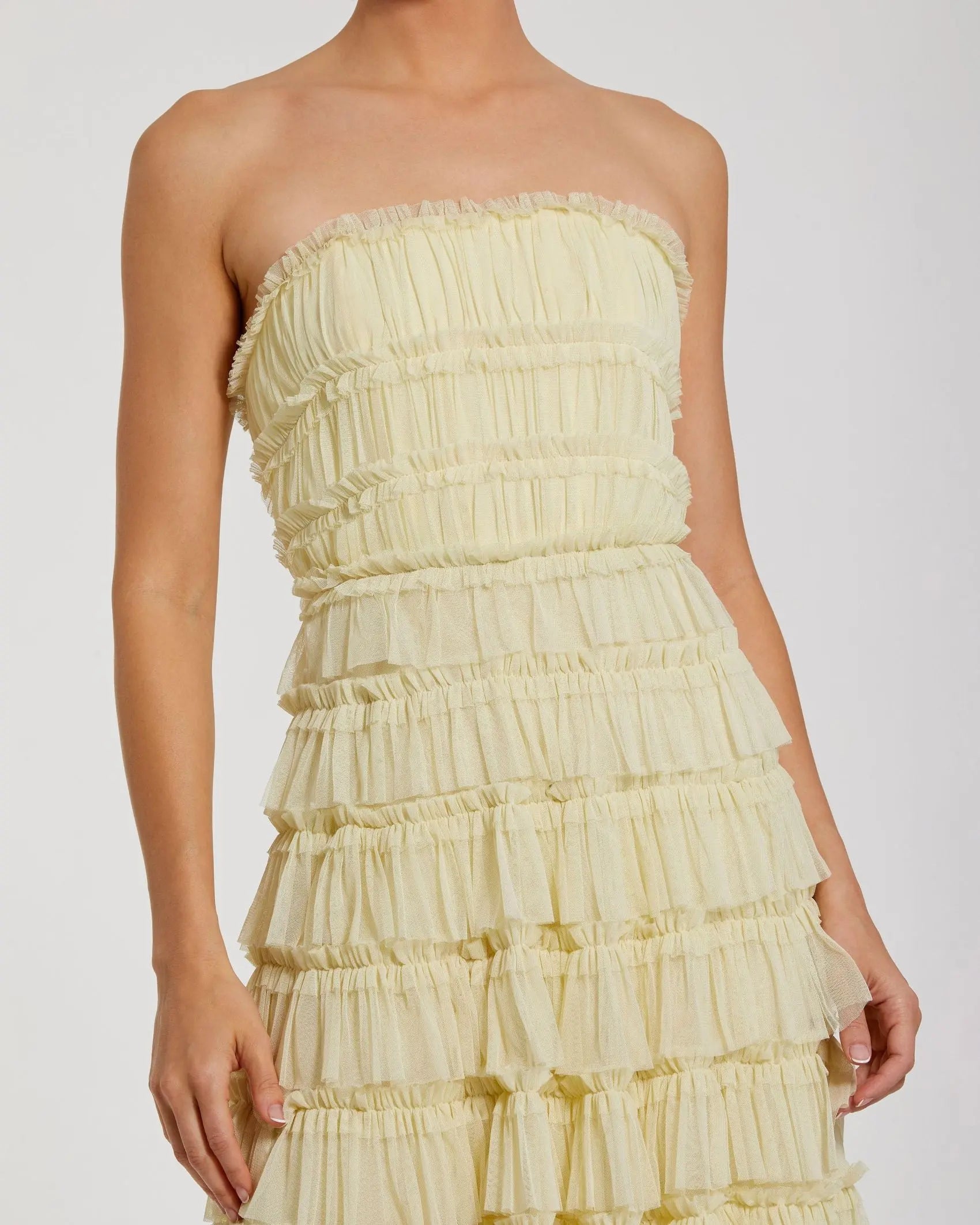 Yellow Micro Ruffle Strapless Midi Dress-Myartka