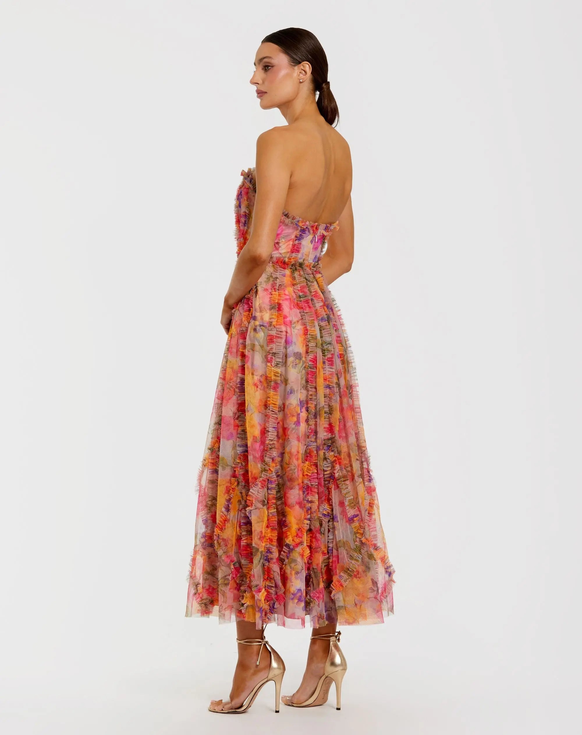Multicolor Strapless Floral Ruffle Dress-Myartka
