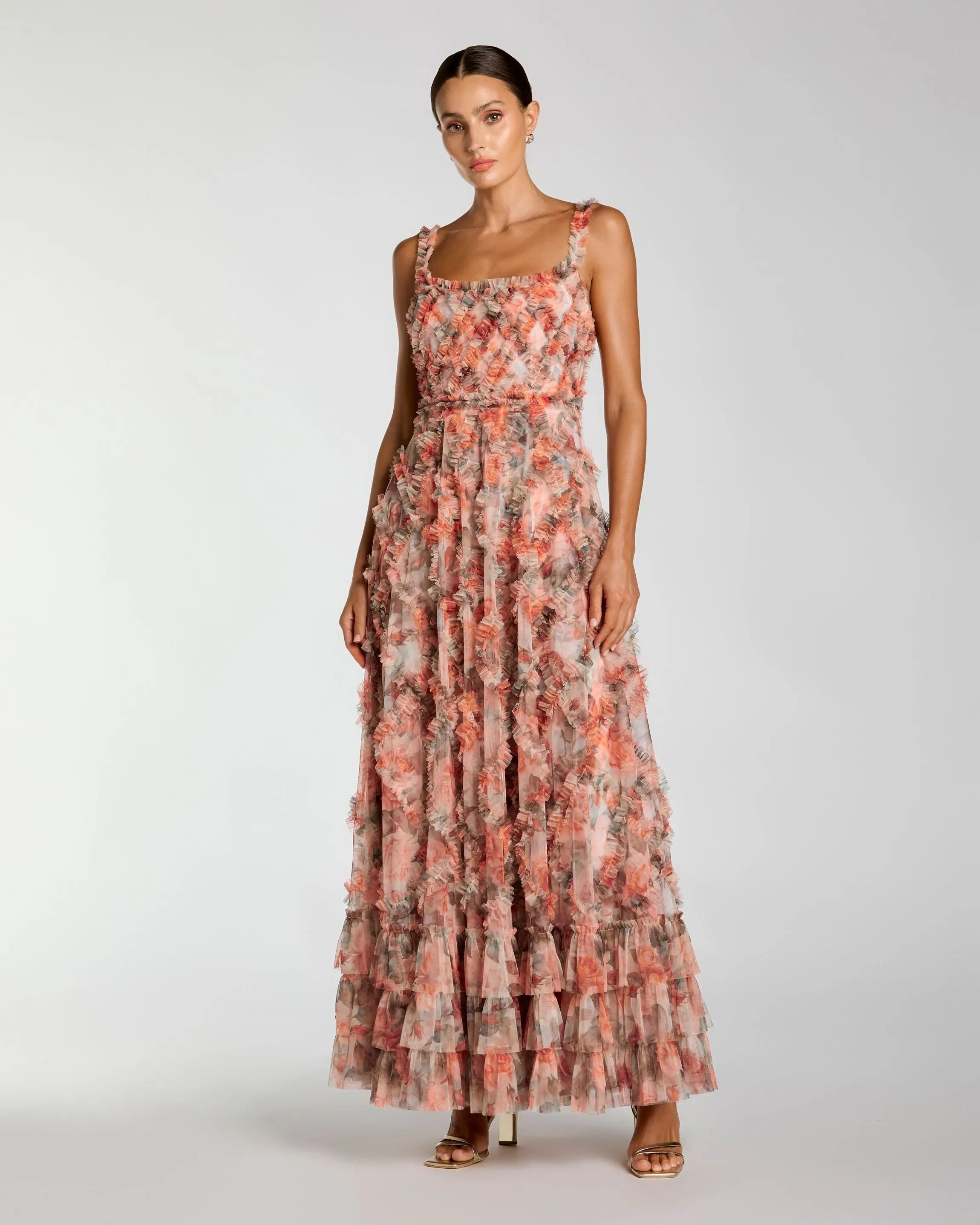 Multicolor Floral Ruffle Tiered Midi Dress-Myartka