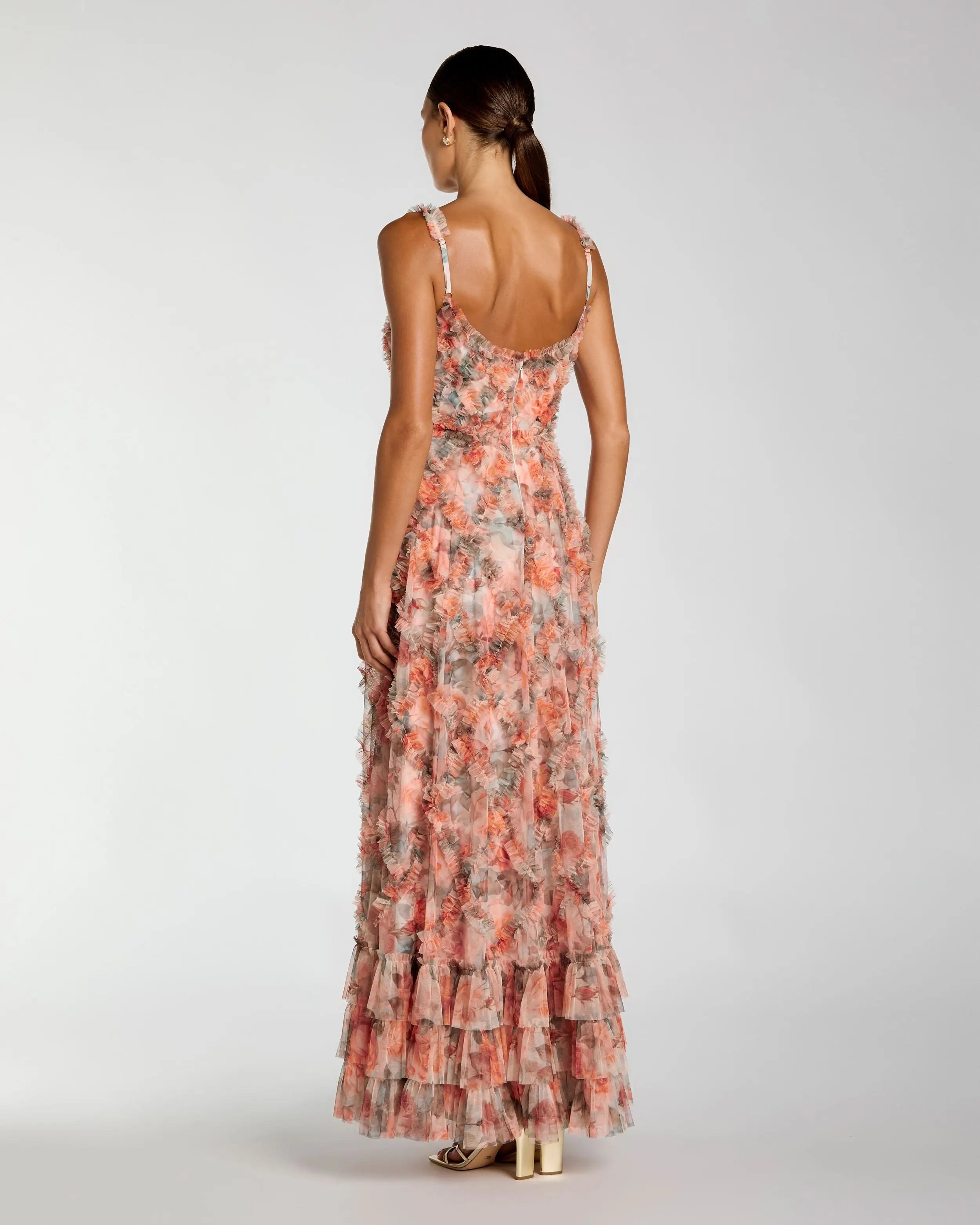 Multicolor Floral Ruffle Tiered Midi Dress-Myartka