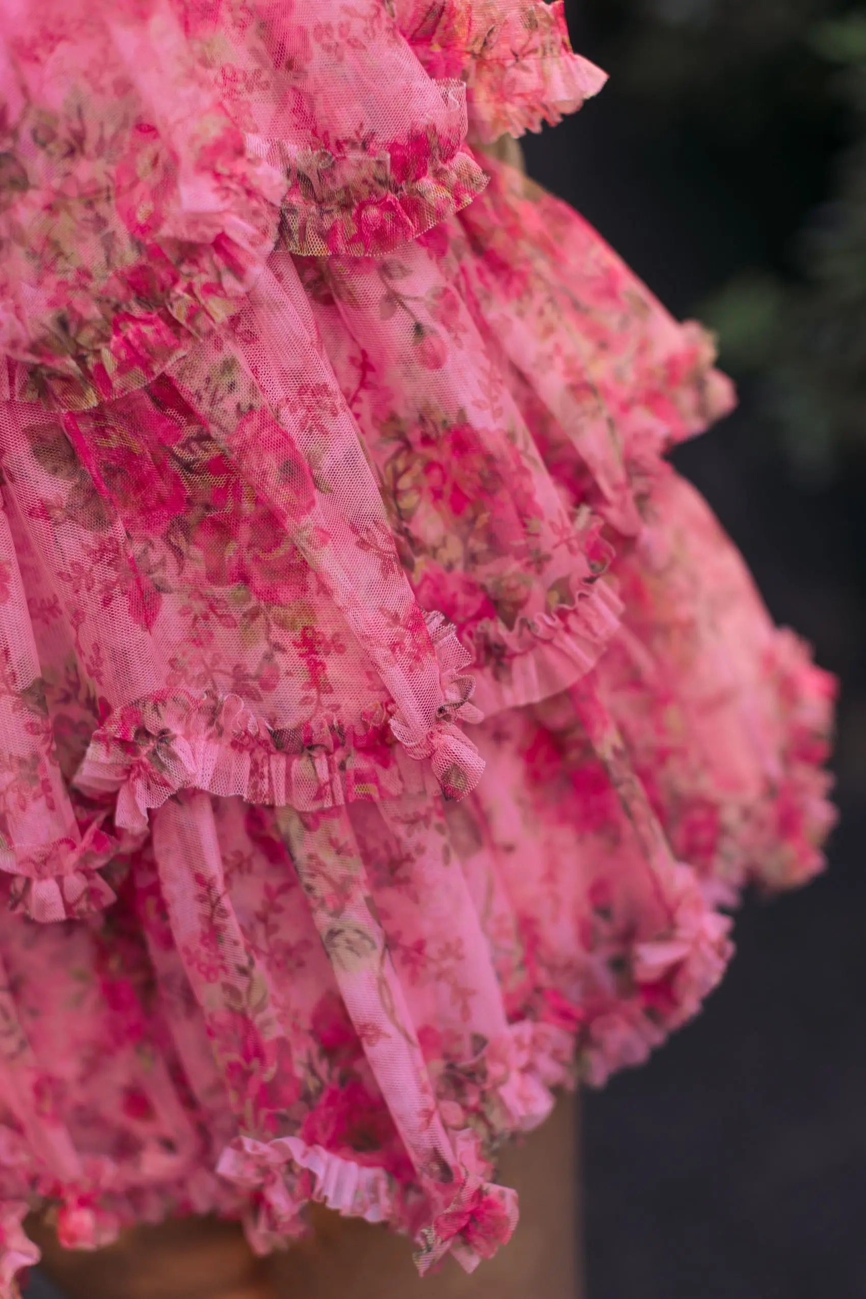 Pink Floral High Neck Cap Sleeve Ruffle Mini Dress-Myartka