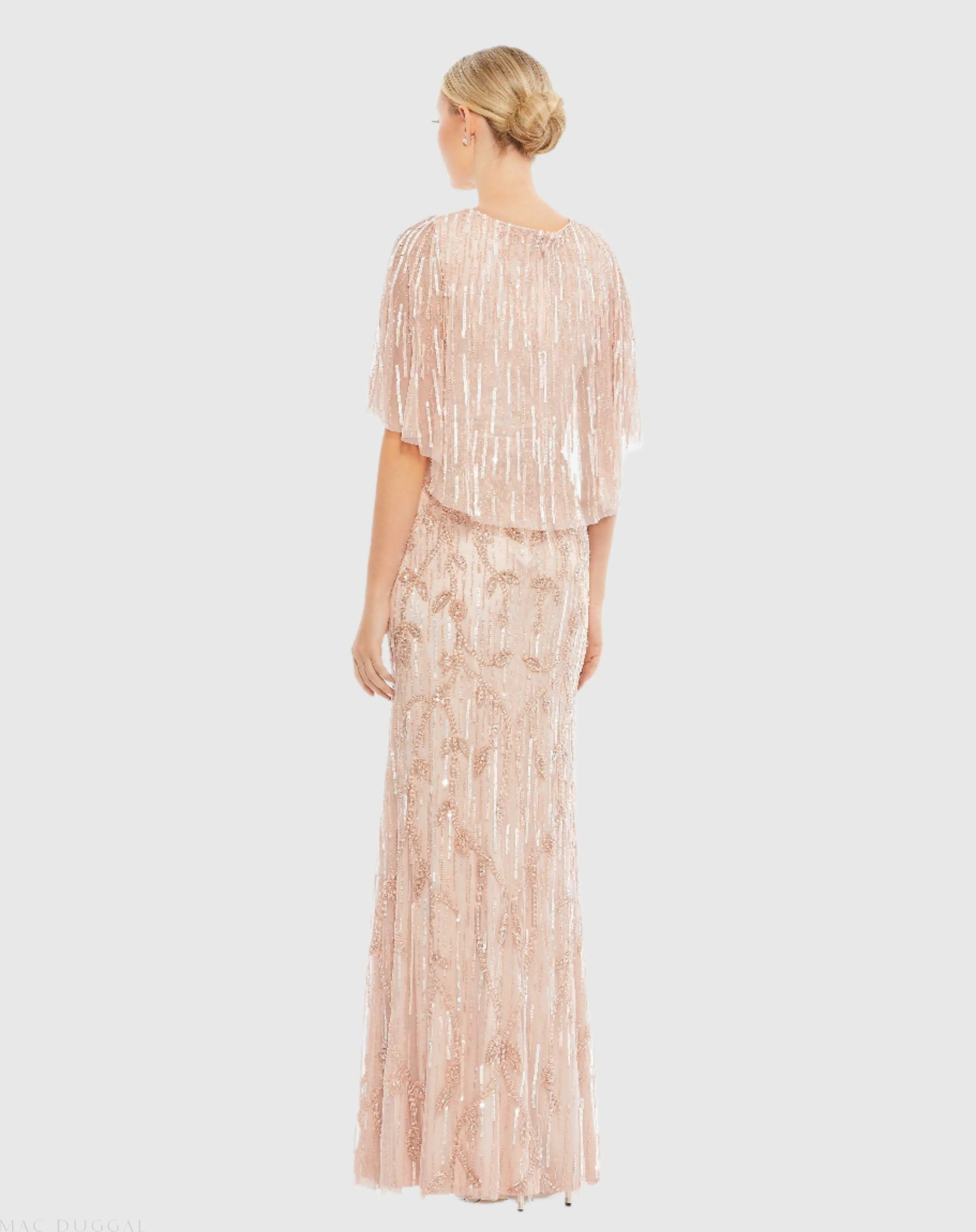 Pink Embellished Cap Sleeve Faux Wrap Trumpet Gown - FINAL SALE-Myartka