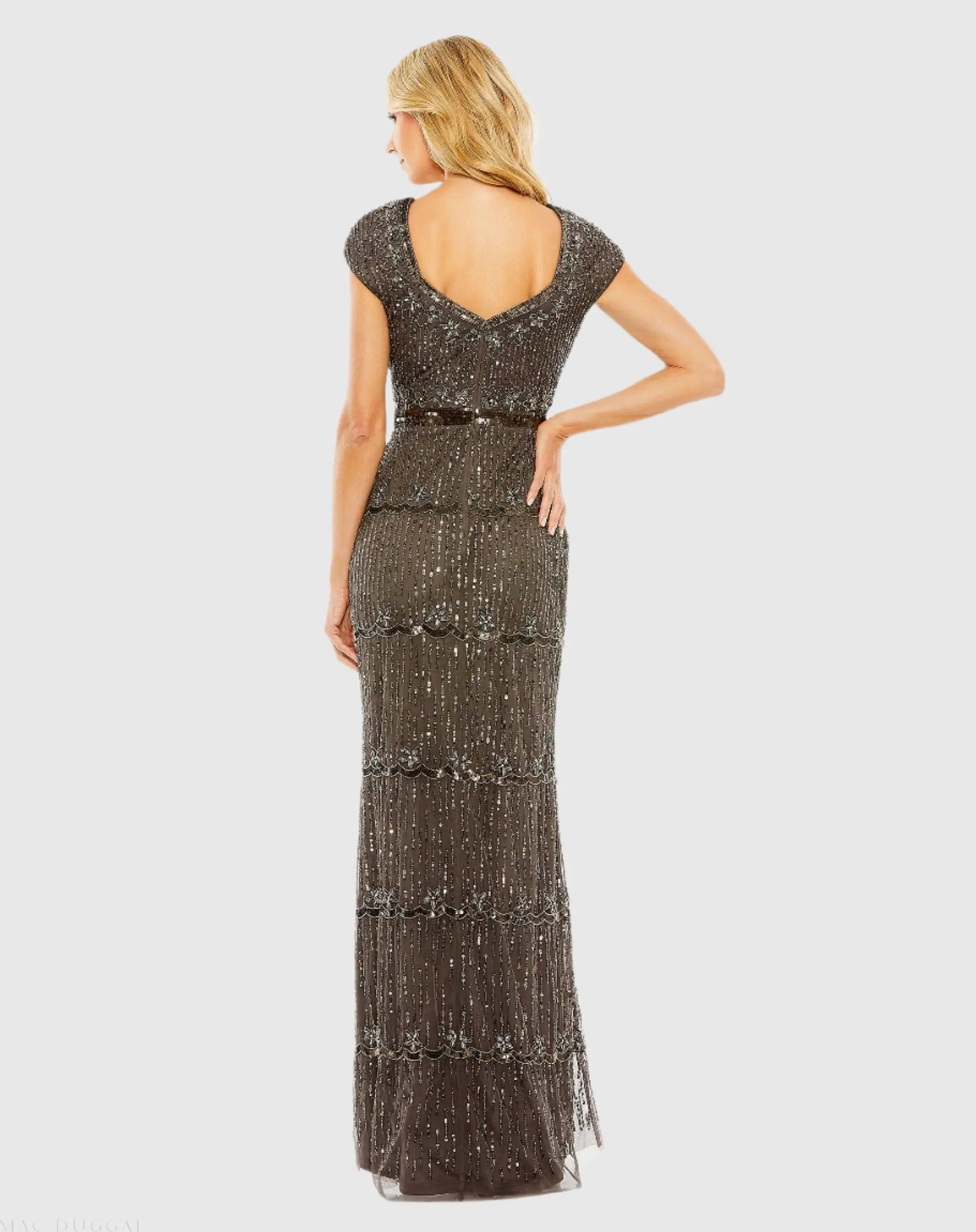 Brown Sequin Cap Sleeve Sweetheart Column Gown-Myartka