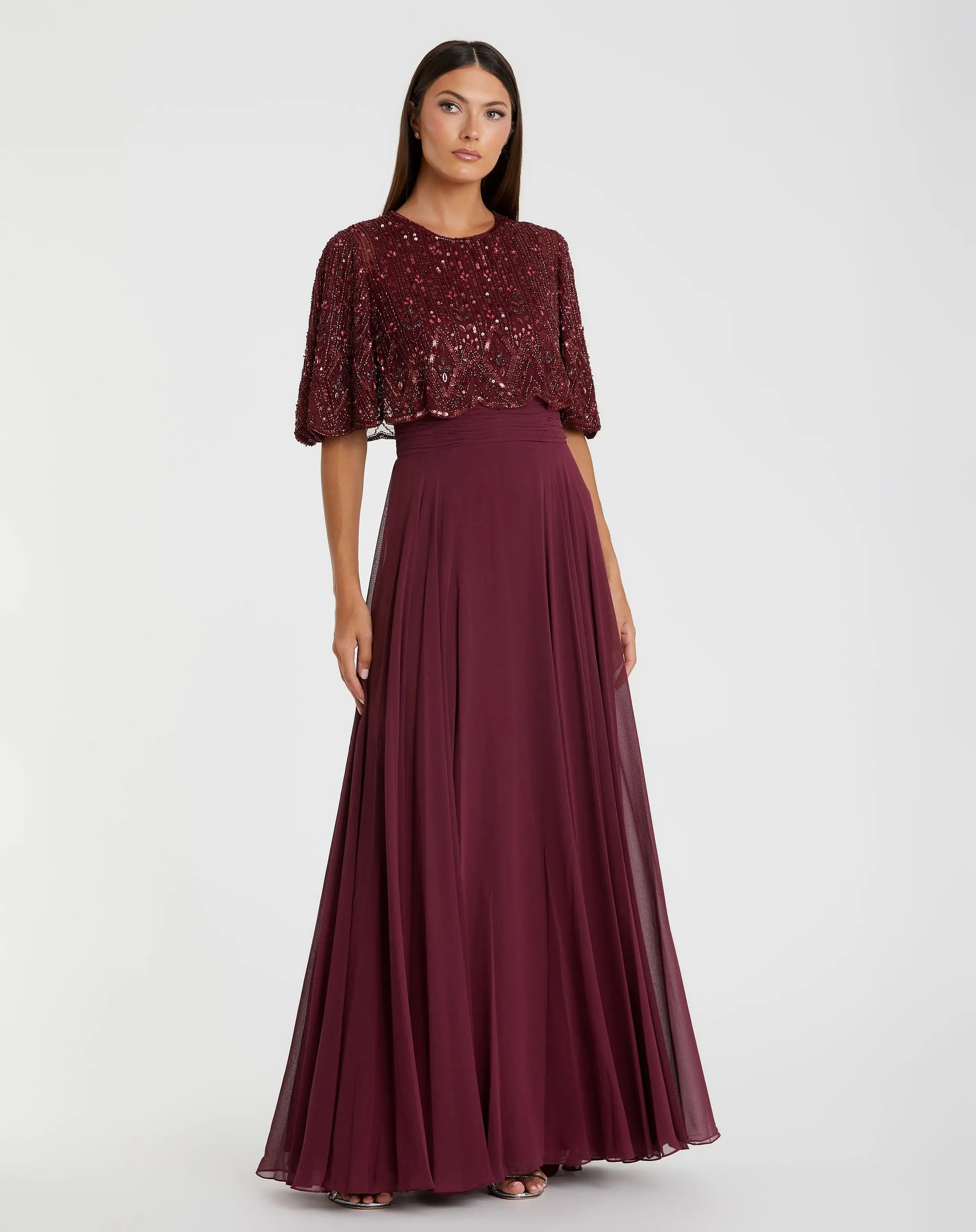 Red Beaded Overlay A-Line Gown-Myartka