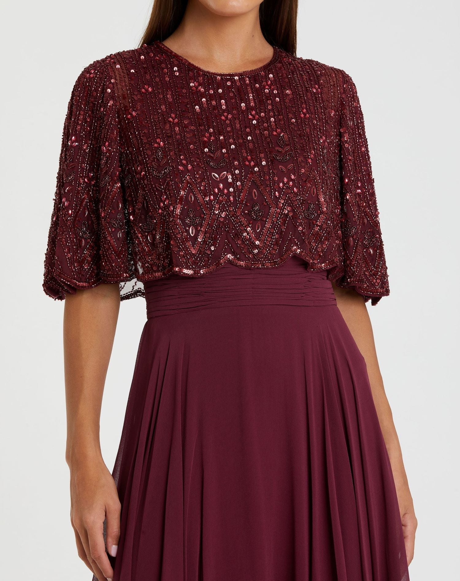 Red Beaded Overlay A-Line Gown-Myartka