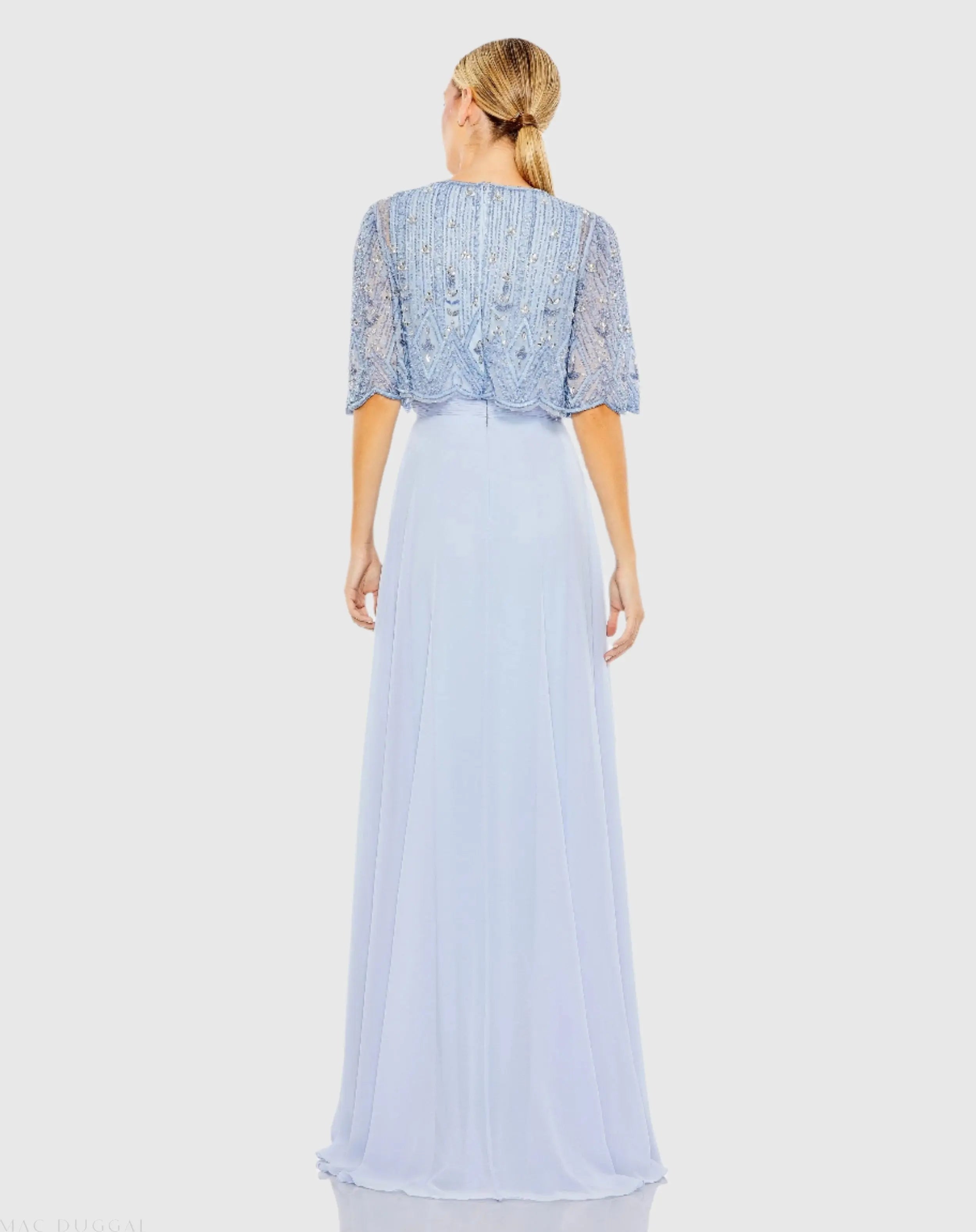 Blue Beaded Overlay A-Line Gown-Myartka