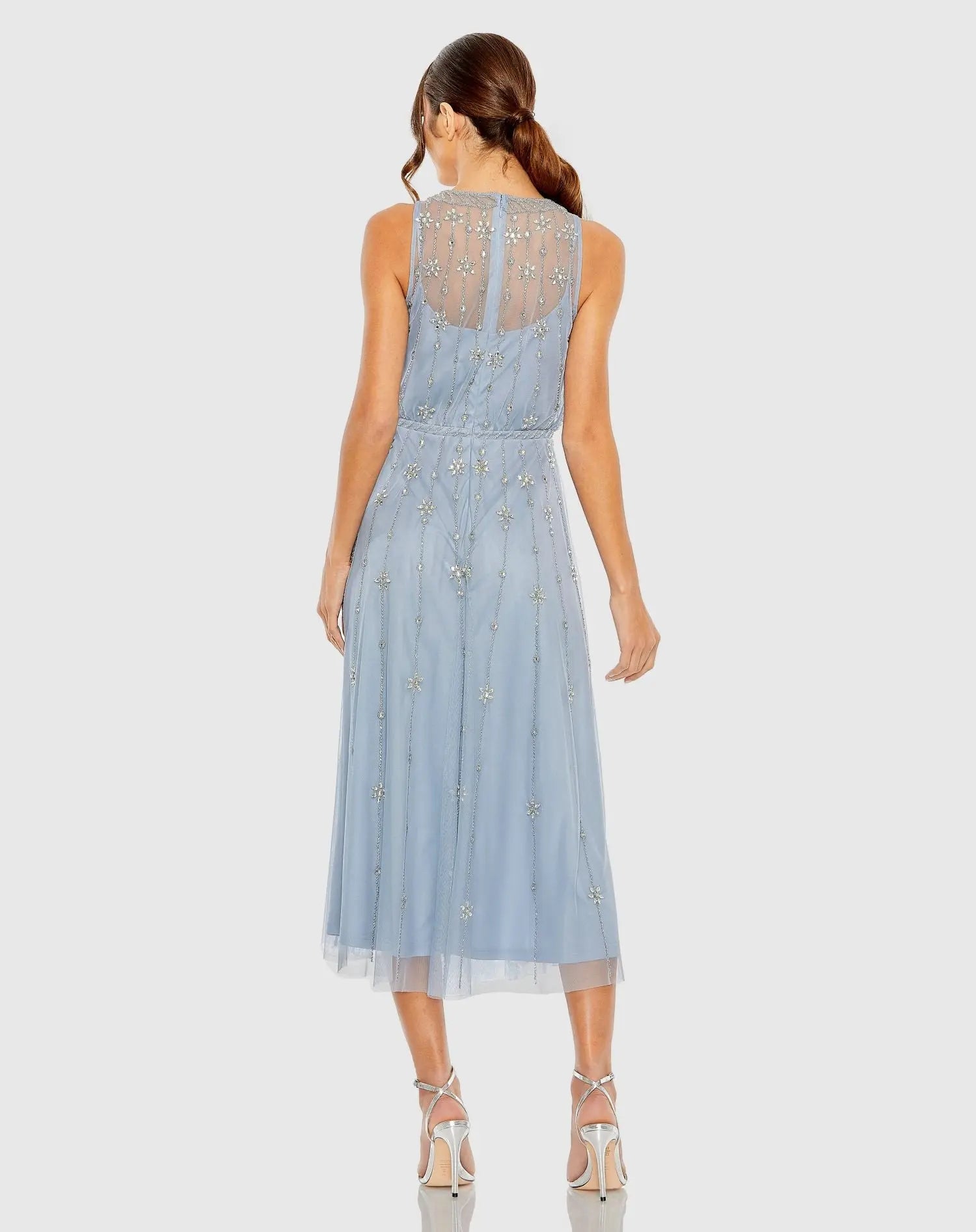 Blue High Neck Sleeveless Embellished A Line Cocktail Dress-Myartka