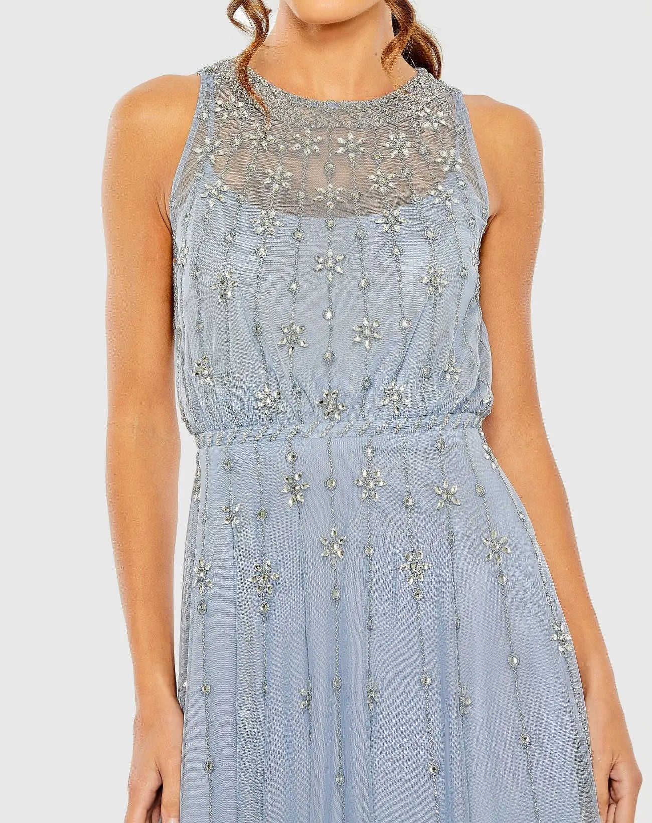 Blue High Neck Sleeveless Embellished A Line Cocktail Dress-Myartka