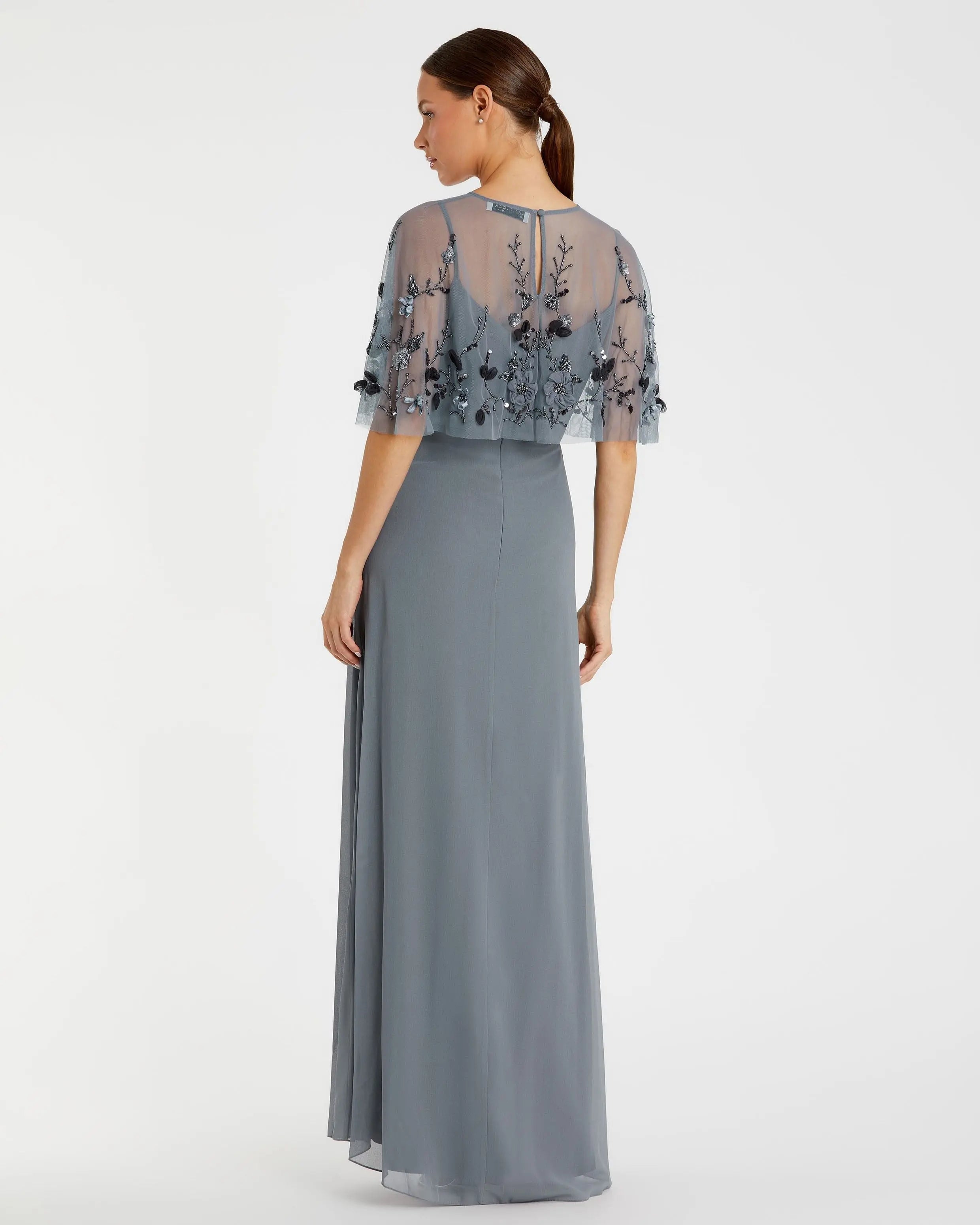 Gray Sleeveless Gown With Embellished Cape - FINAL SALE-Myartka