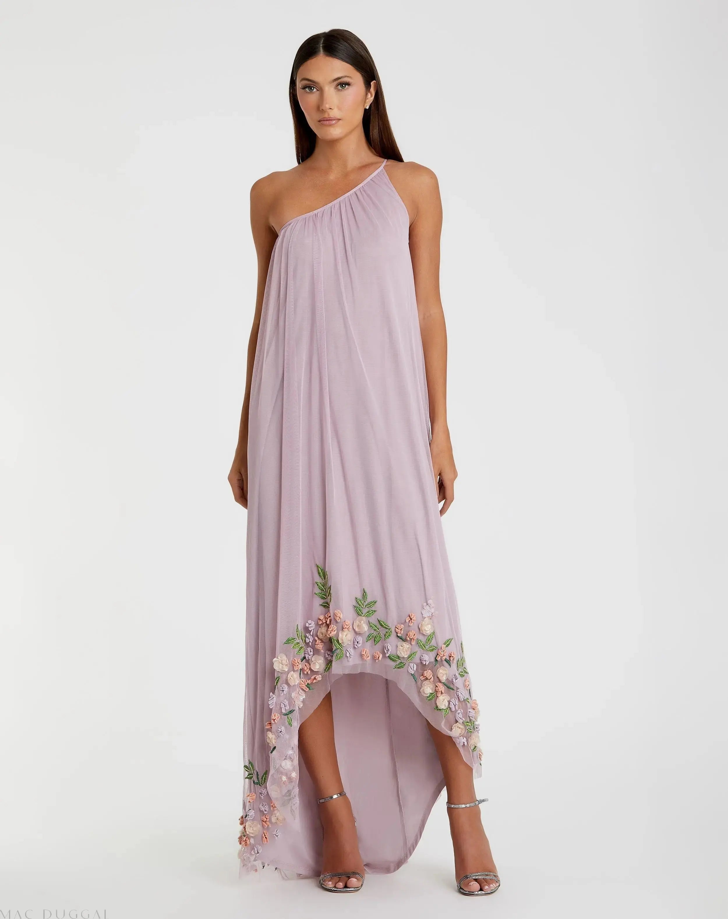 Purple One Shoulder Embellished Trapeze Gown-Myartka