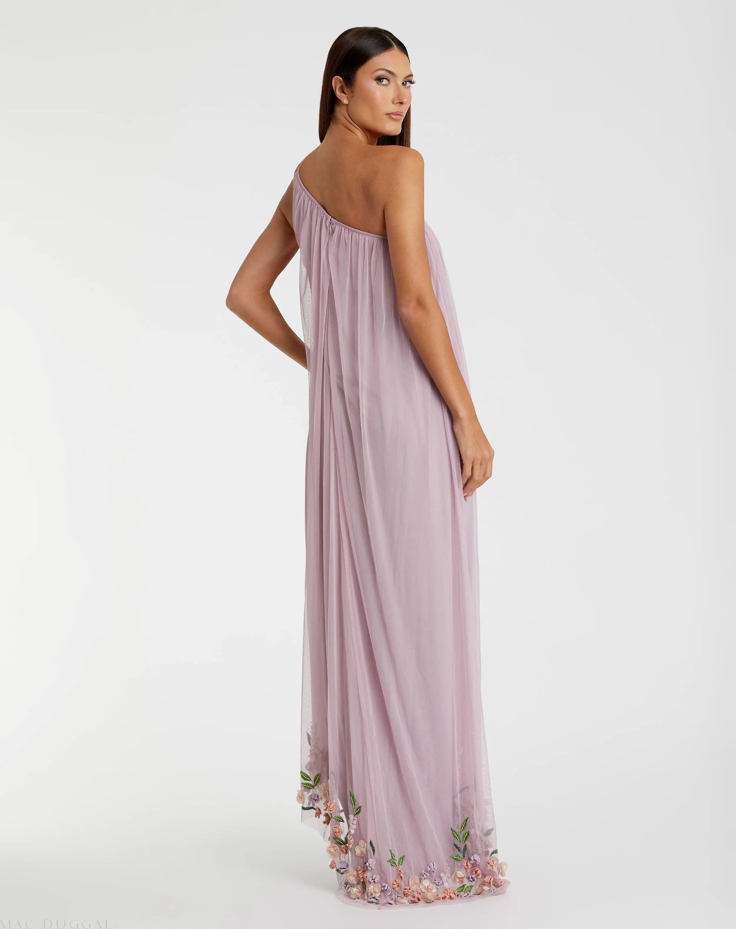 Purple One Shoulder Embellished Trapeze Gown-Myartka