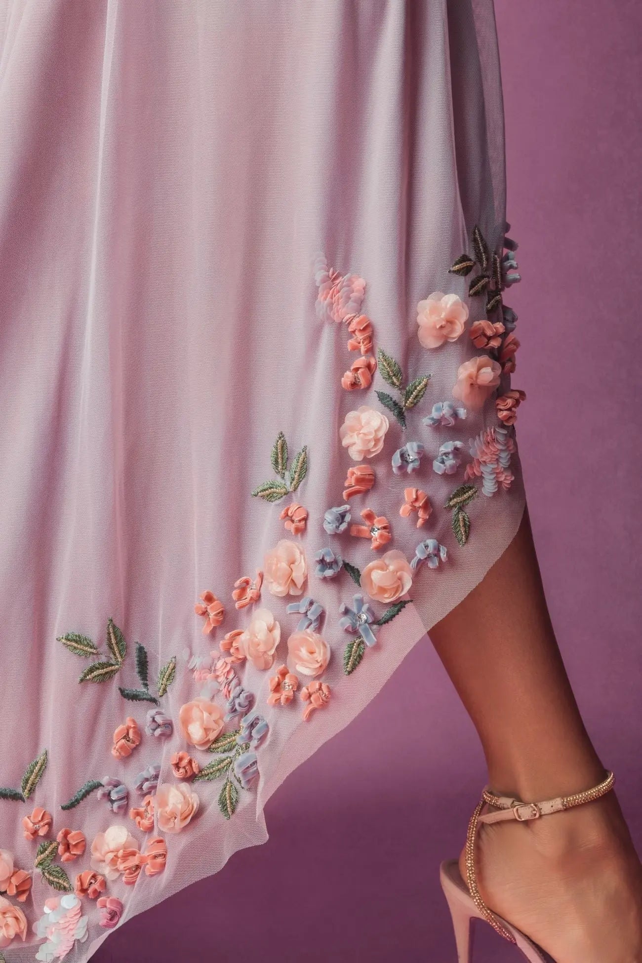 Purple One Shoulder Embellished Trapeze Gown-Myartka