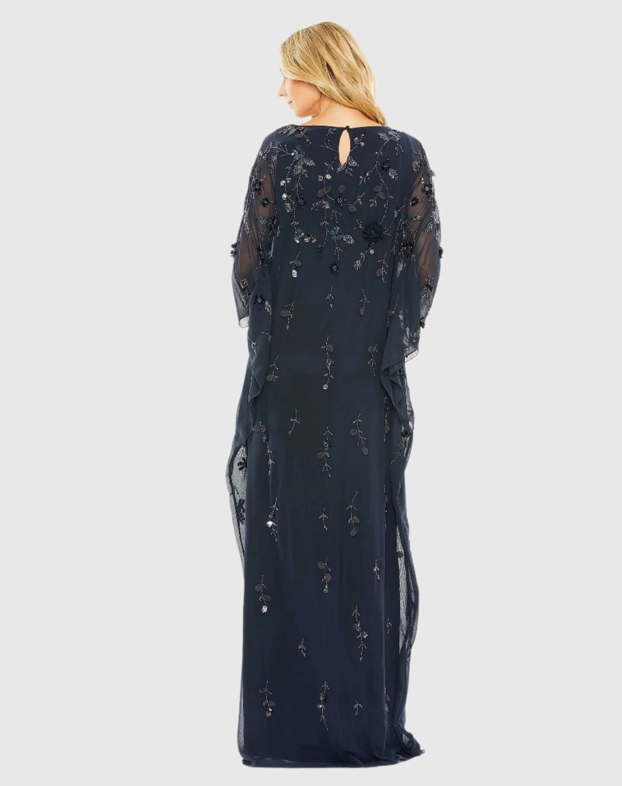 Navy Floral Embellished Kaftan Gown-Myartka