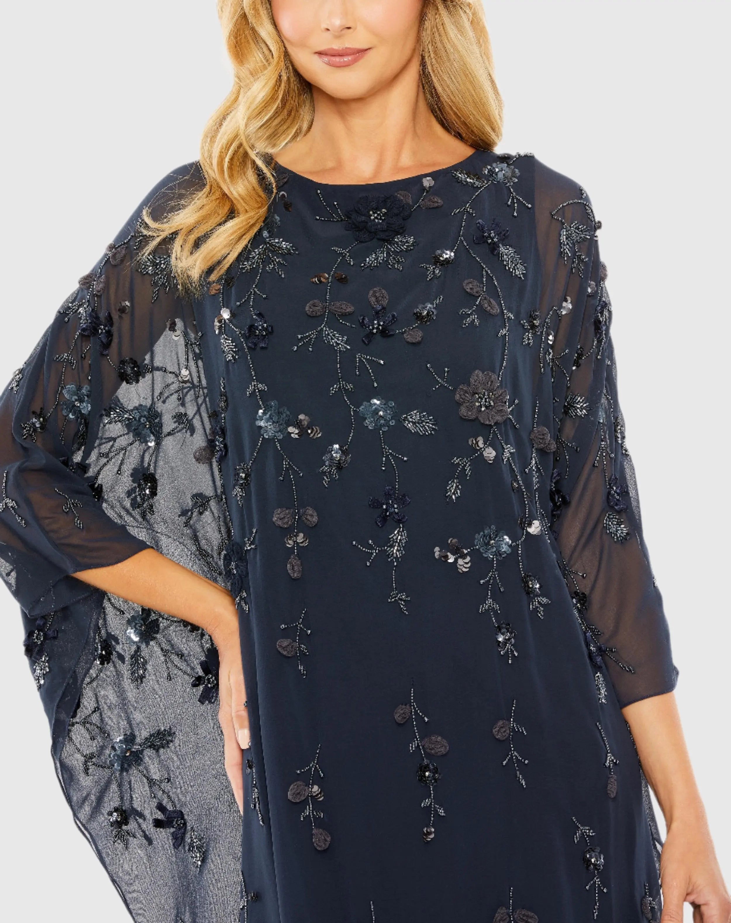 Navy Floral Embellished Kaftan Gown-Myartka