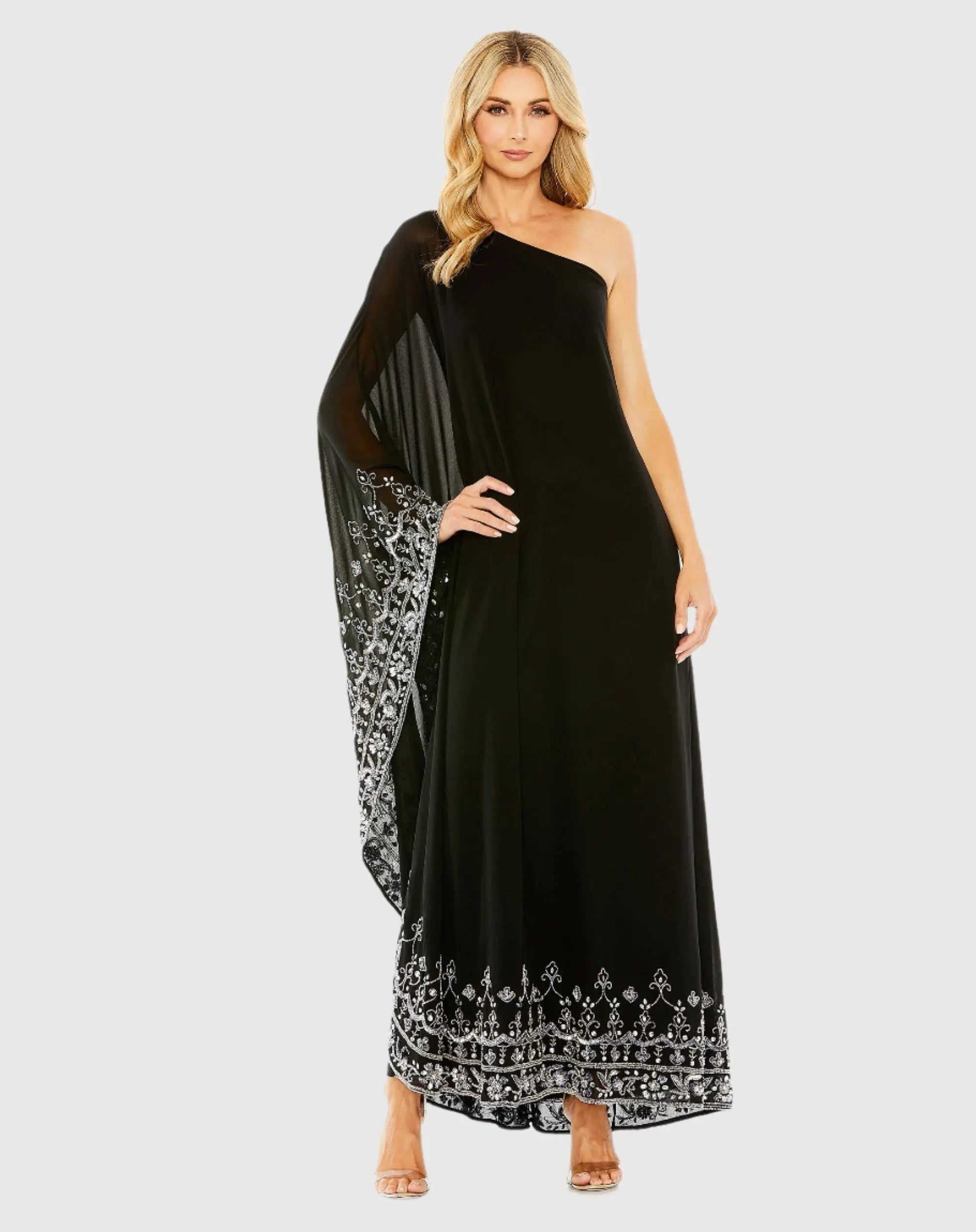 Black One Shoulder Embellished Trapeze Gown - FINAL SALE-Myartka