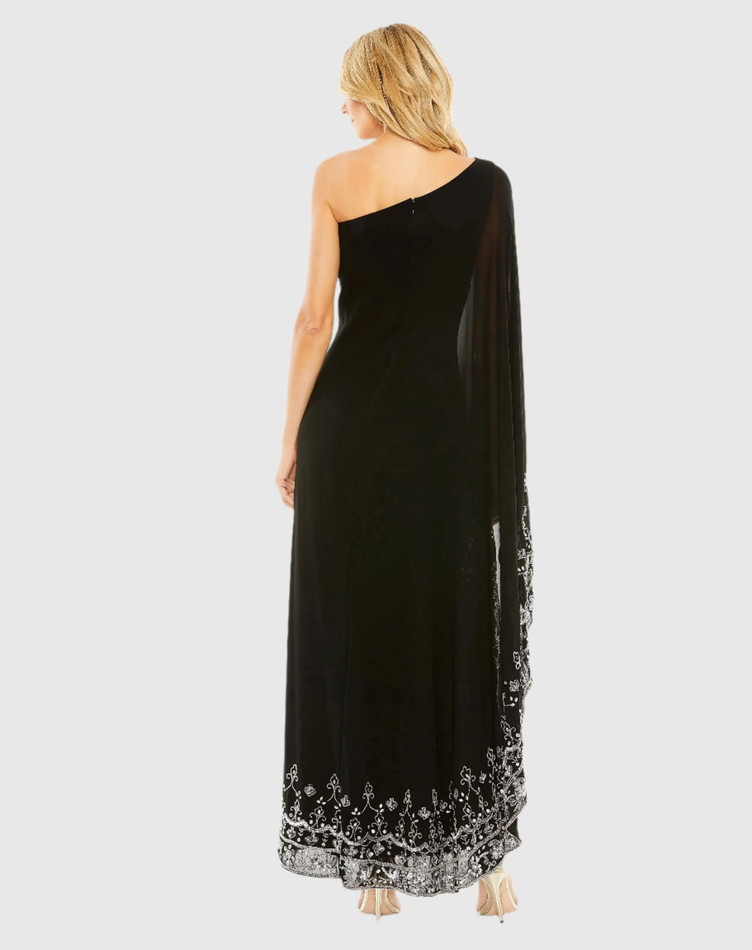 Black One Shoulder Embellished Trapeze Gown - FINAL SALE-Myartka