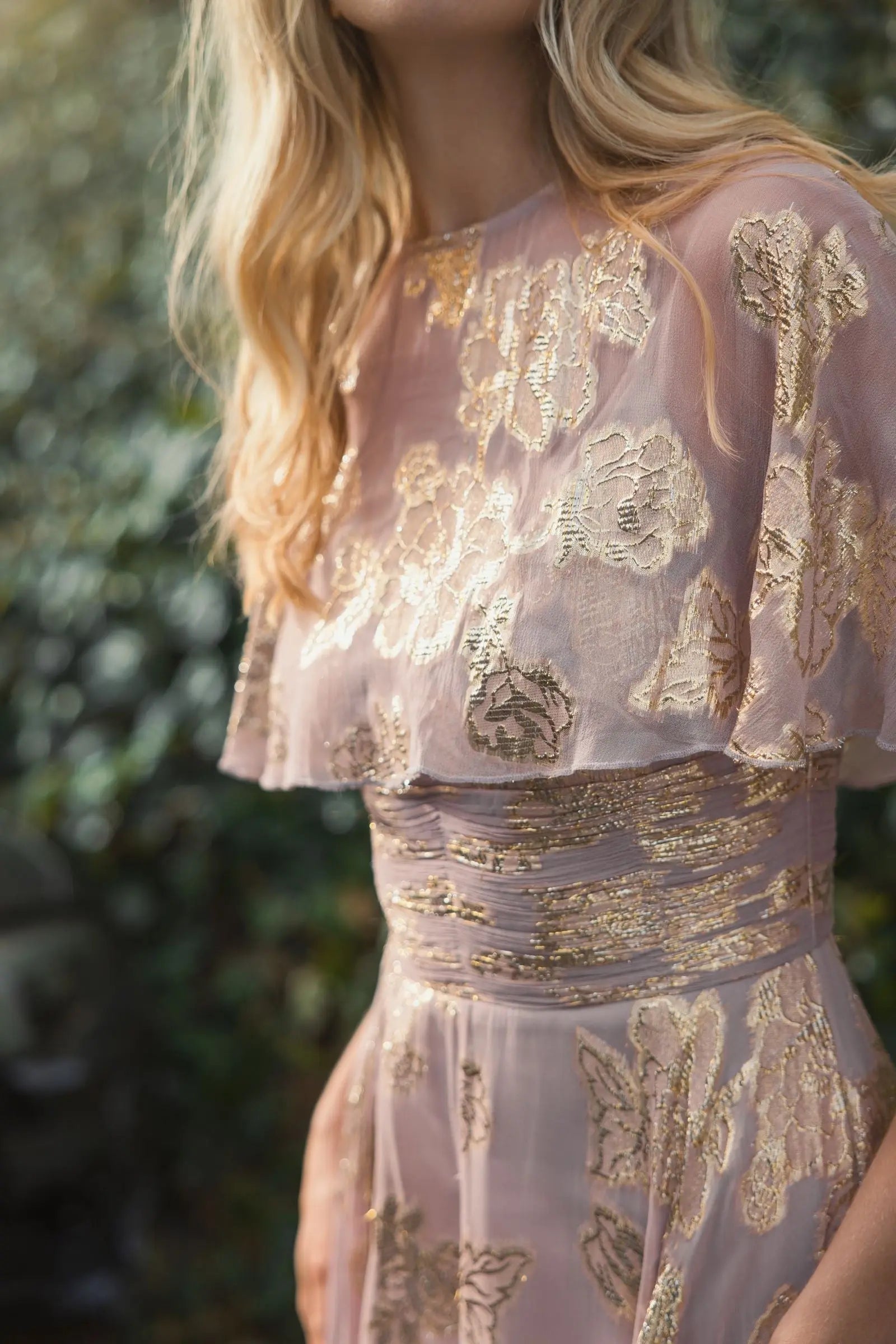 Purple Cape Sleeve A Line Floral Chiffon Gown-Myartka