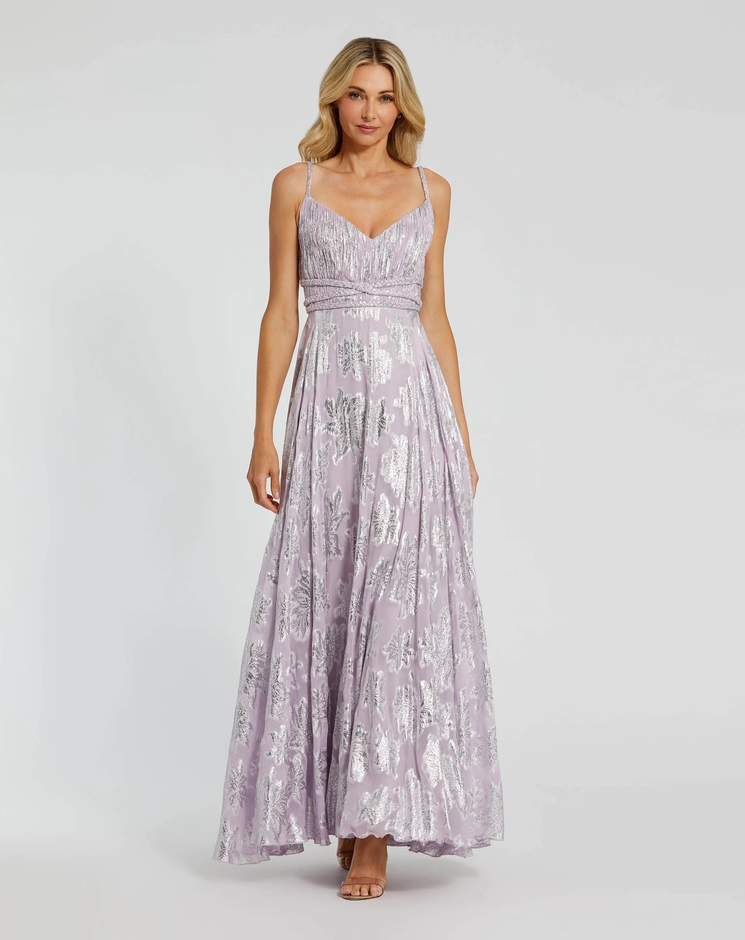 Purple Braided Strap A-Line Floral Gown-Myartka