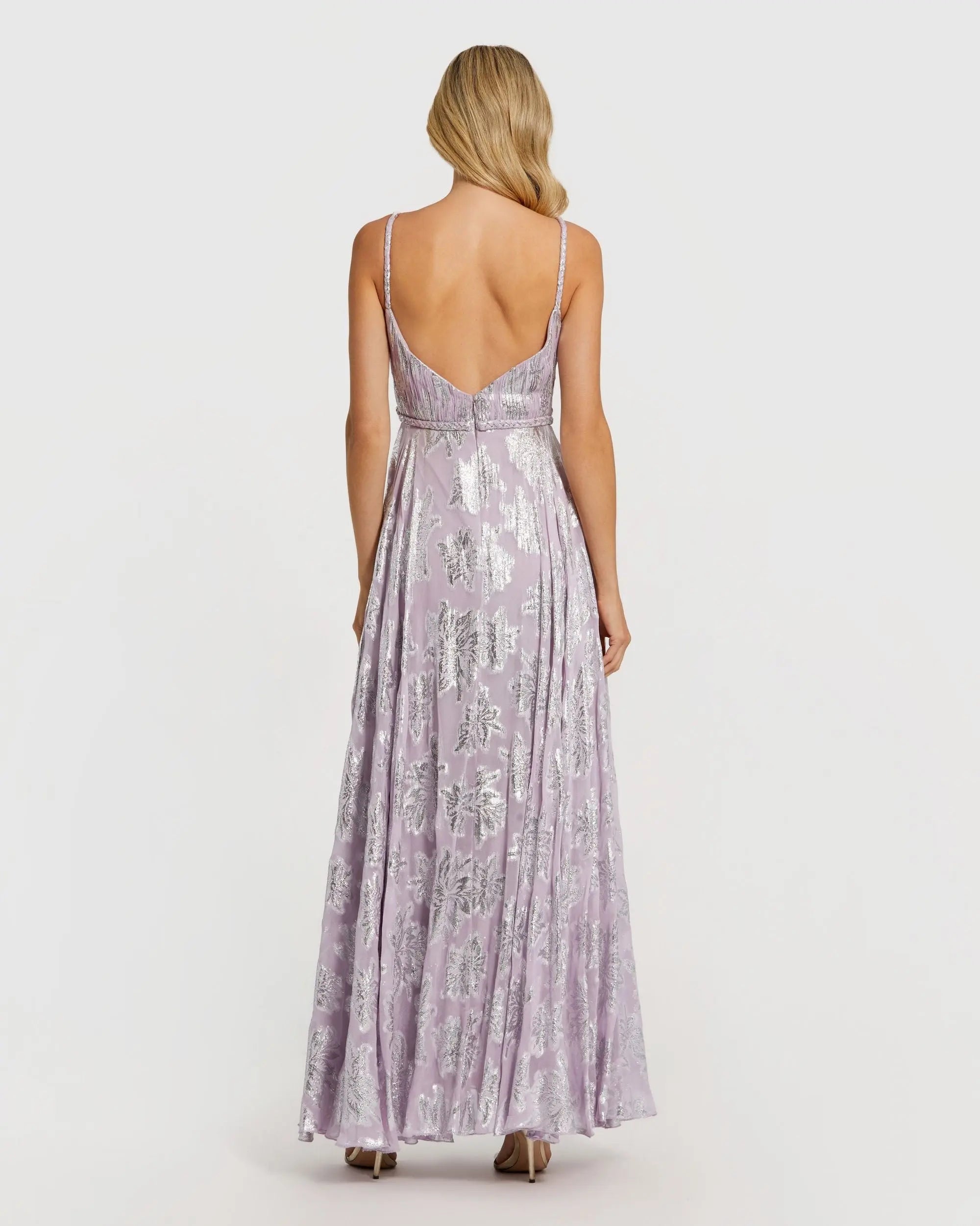 Purple Braided Strap A-Line Floral Gown-Myartka