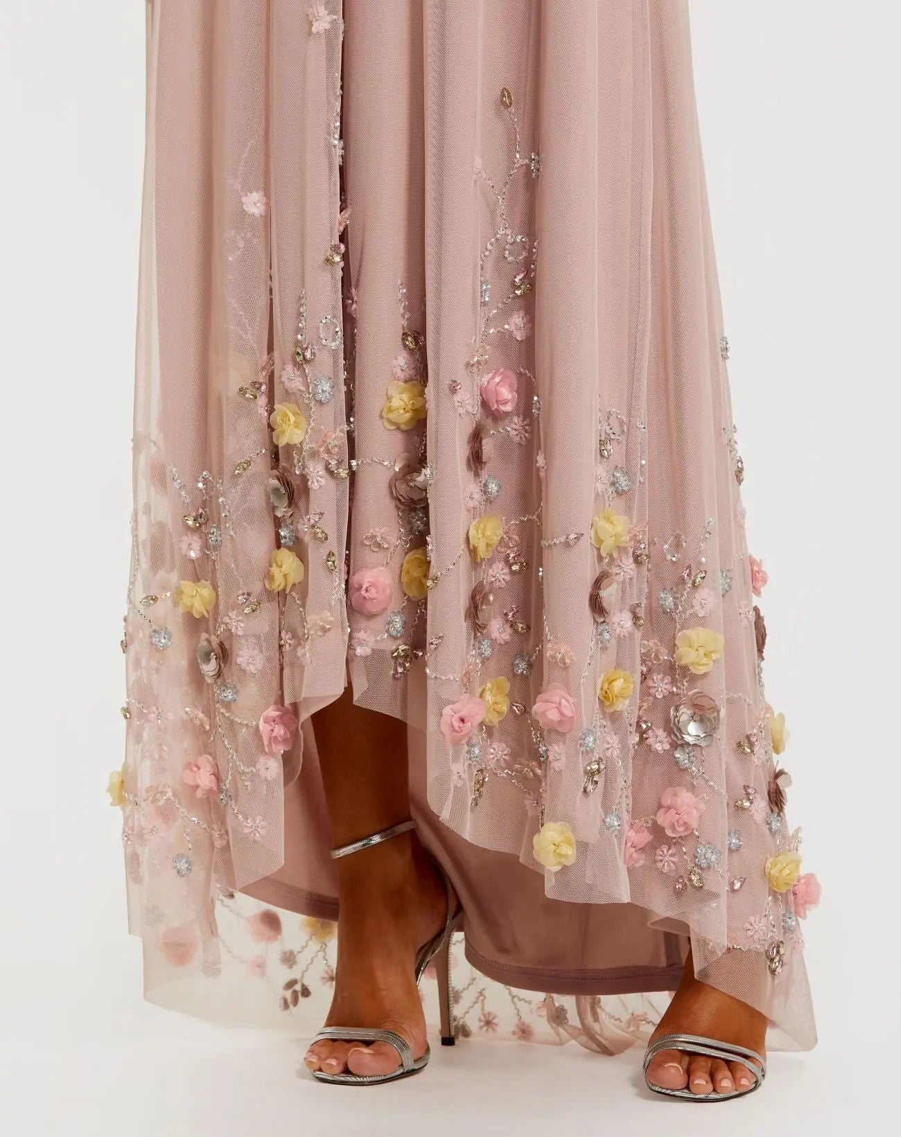 Pink One Shoulder High Low Embellished Trapeze Gown-Myartka