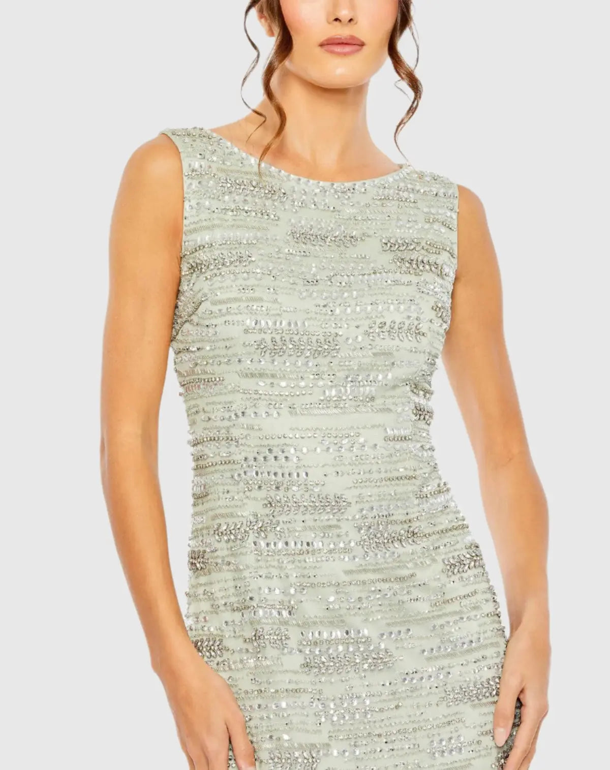 Green Sleeveless Embellished Dress With Fringe Hem-Myartka