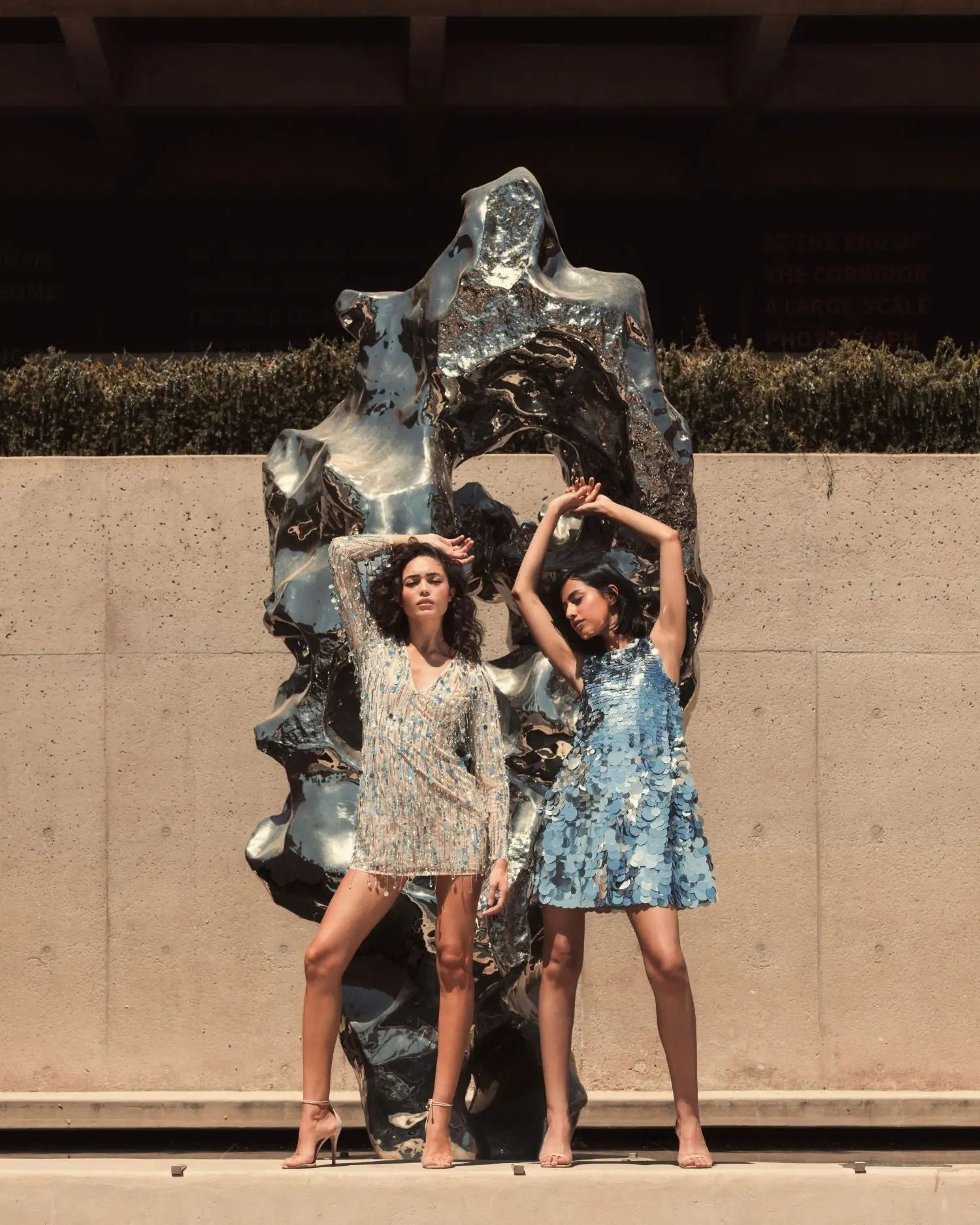 Silver Sleeveless Disc Sequin Trapeze Dress-Myartka