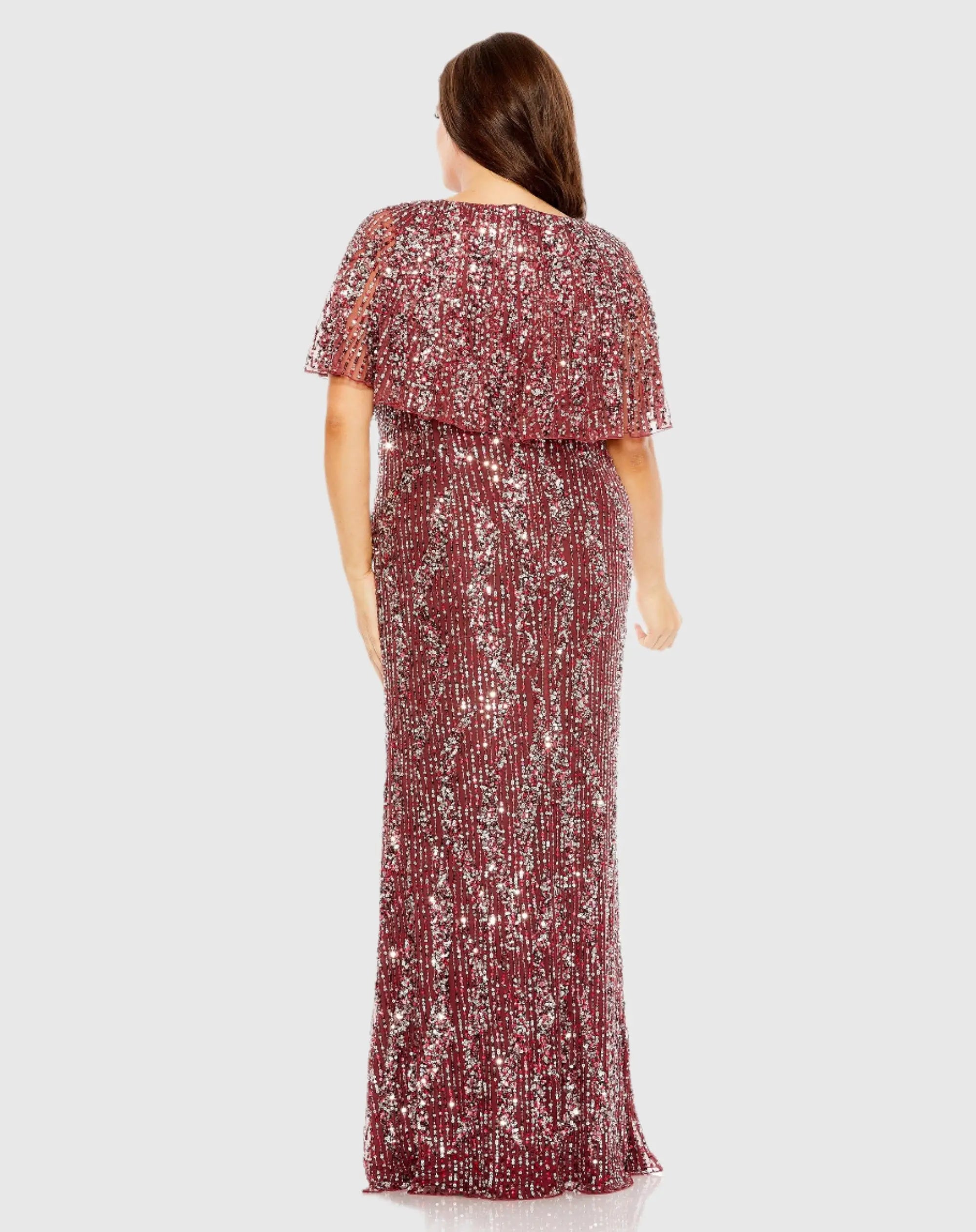 Red High Neck Column Gown with Cape-Myartka