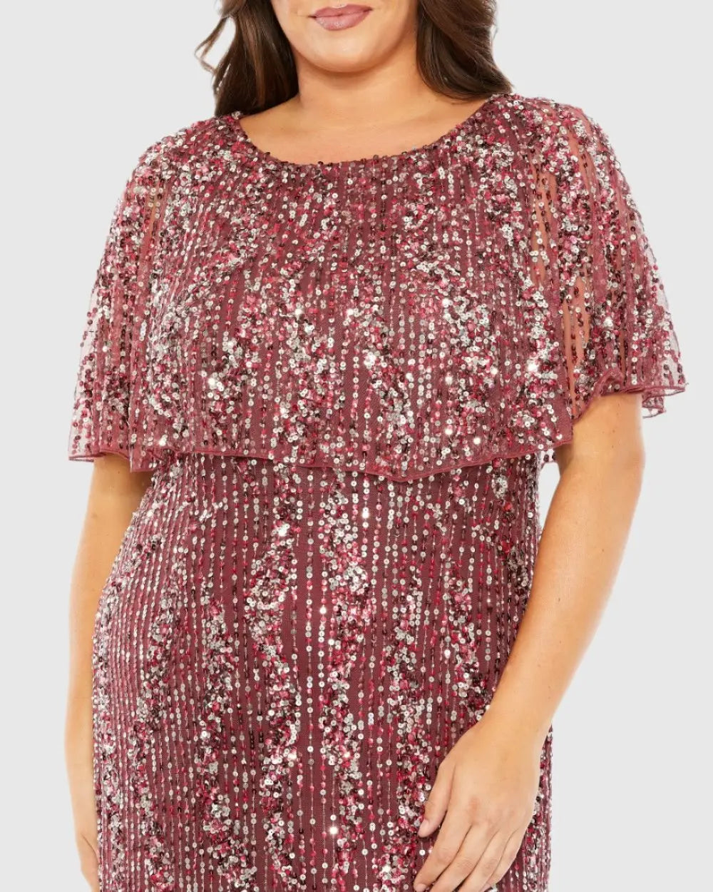 Red High Neck Column Gown with Cape-Myartka