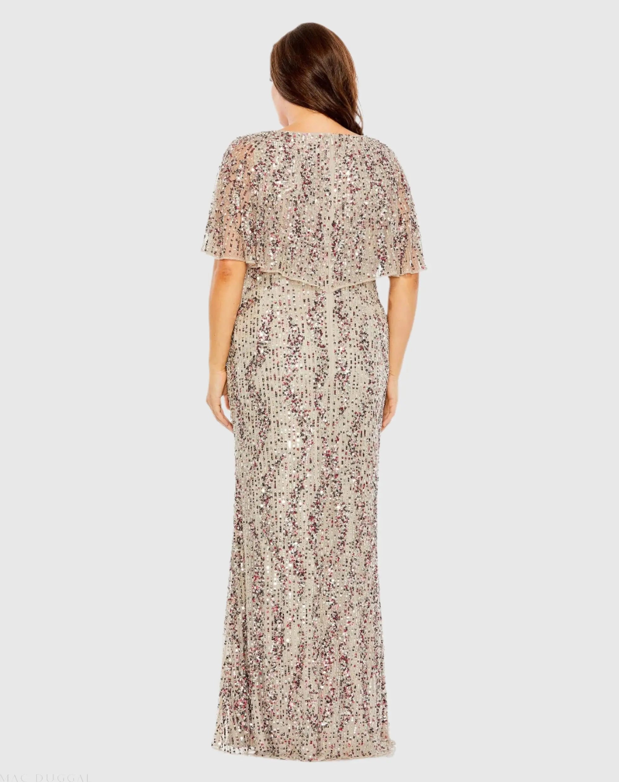 Beige High Neck Column Gown with Cape (Plus) - FINAL SALE-Myartka