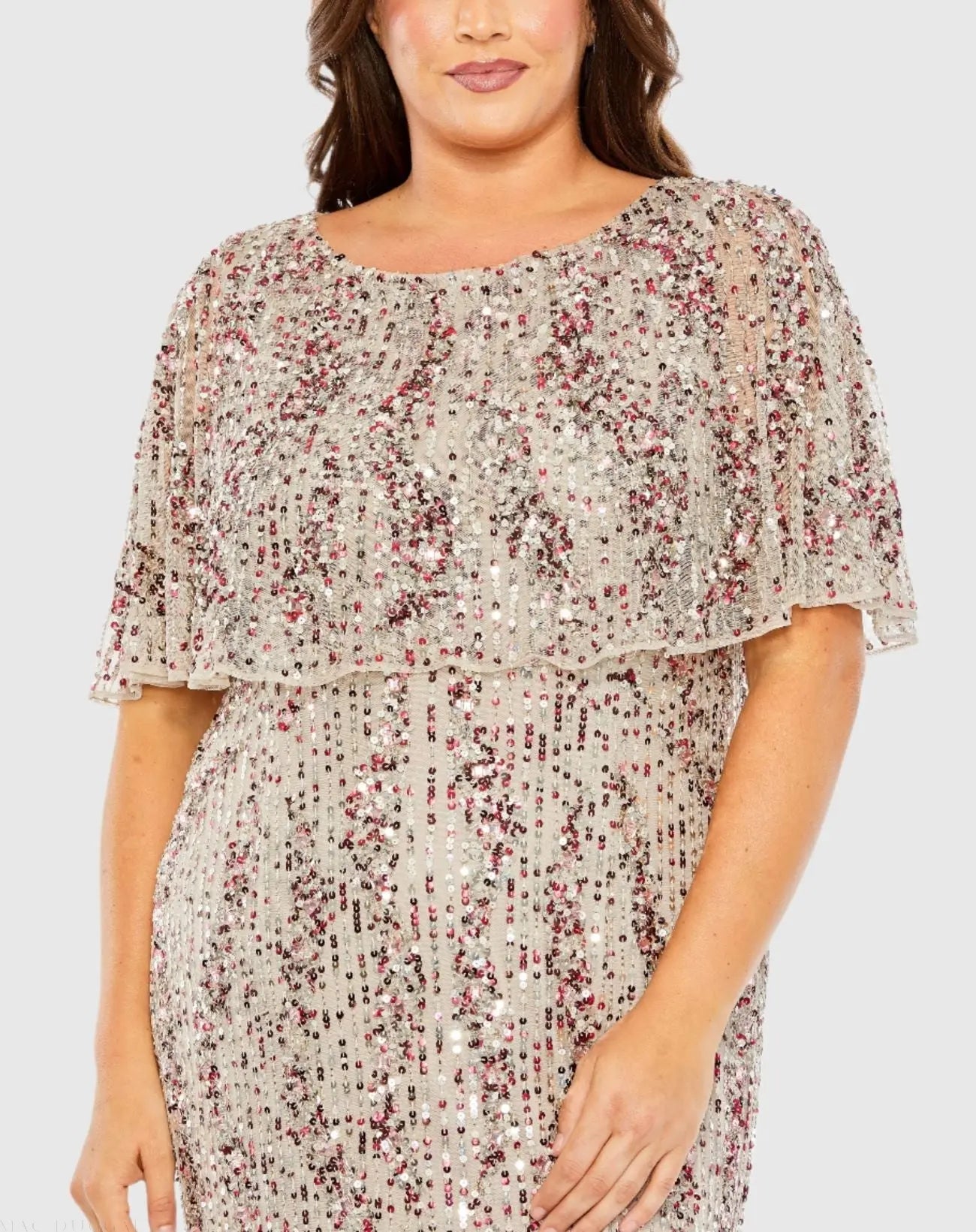 Beige High Neck Column Gown with Cape (Plus) - FINAL SALE-Myartka